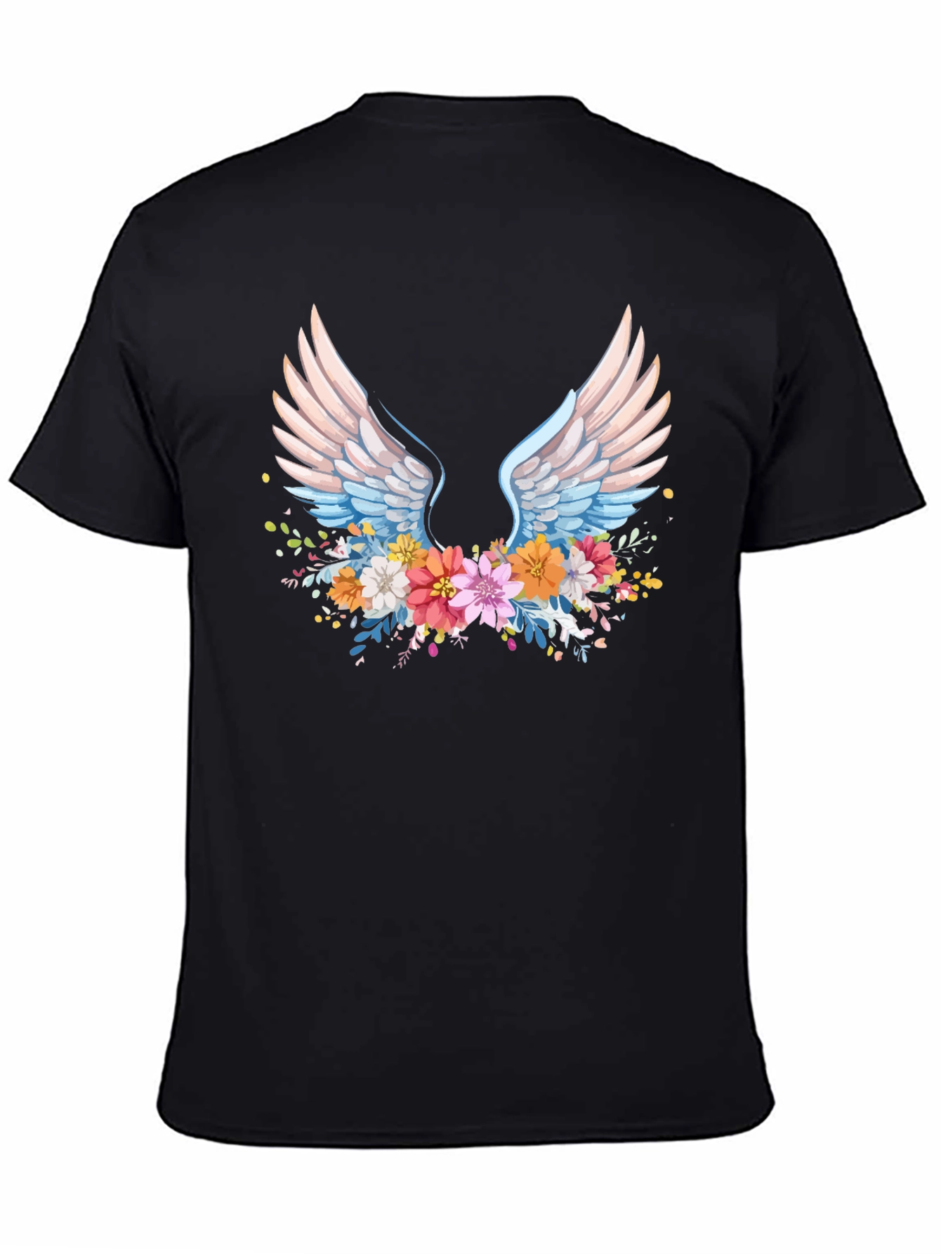 Floral Wings Graphic Black T-Shirt