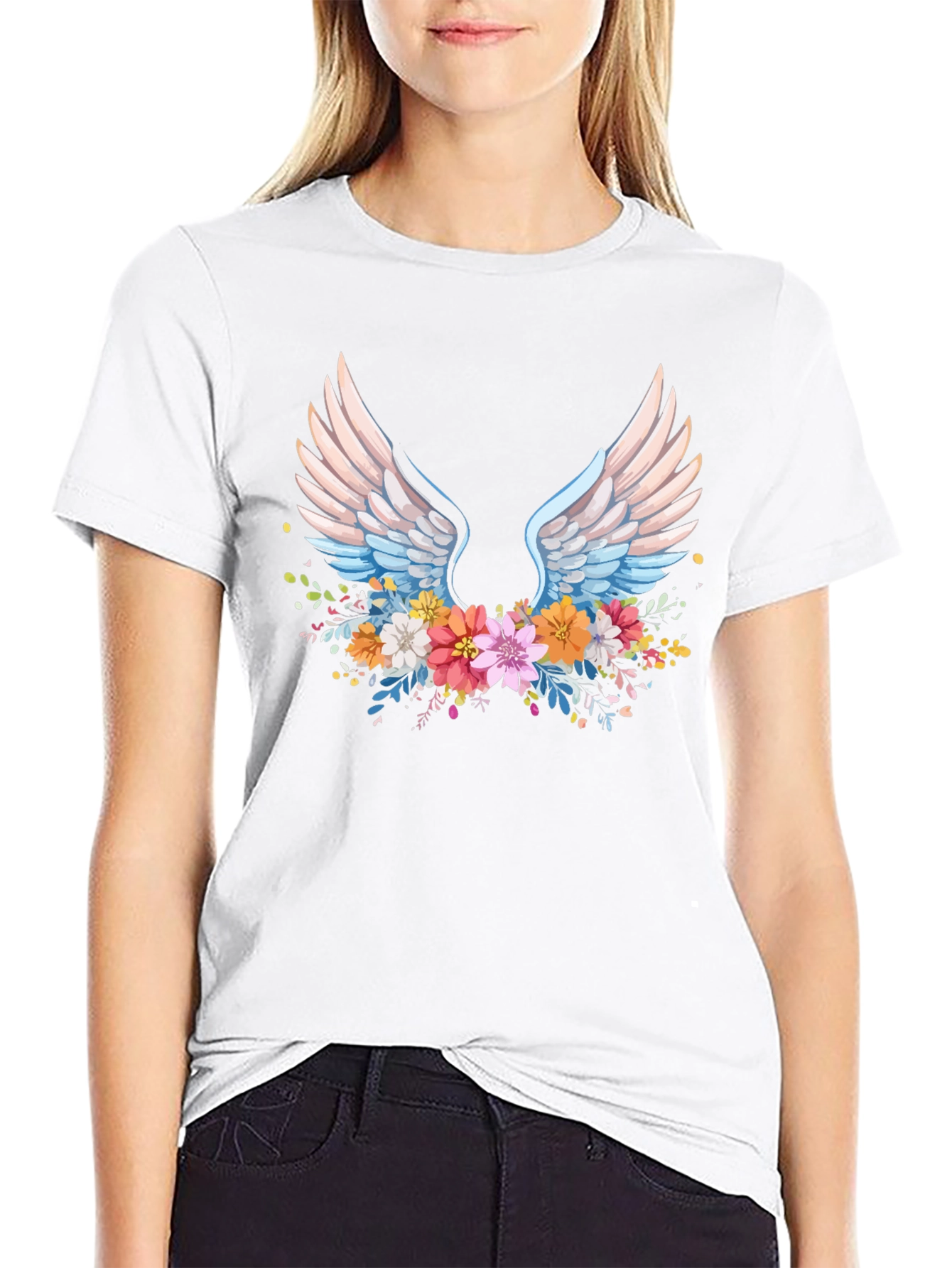 Floral Wings Graphic Black T-Shirt