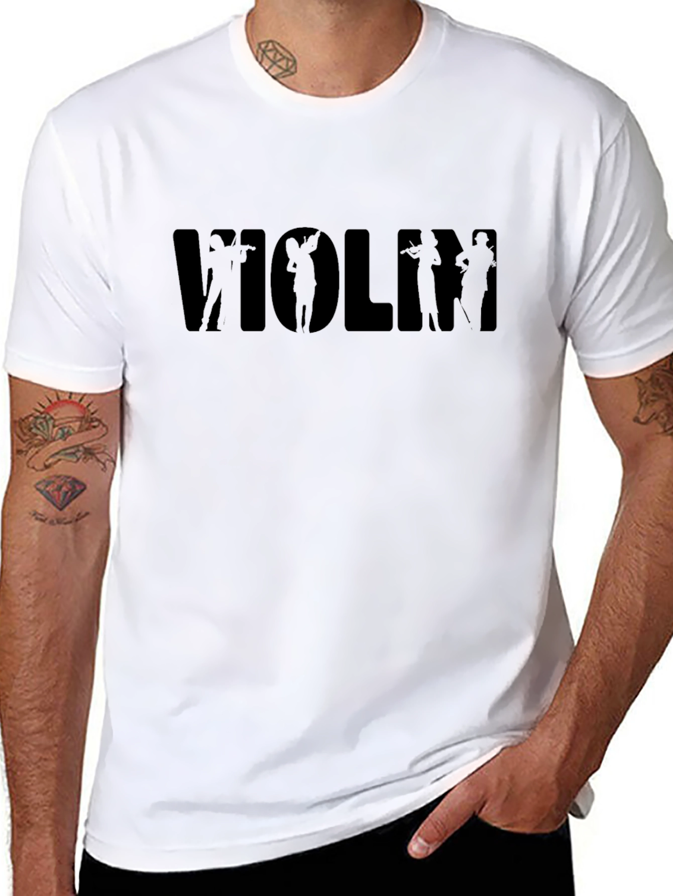 Violin Silhouette Graphic Tee - Black