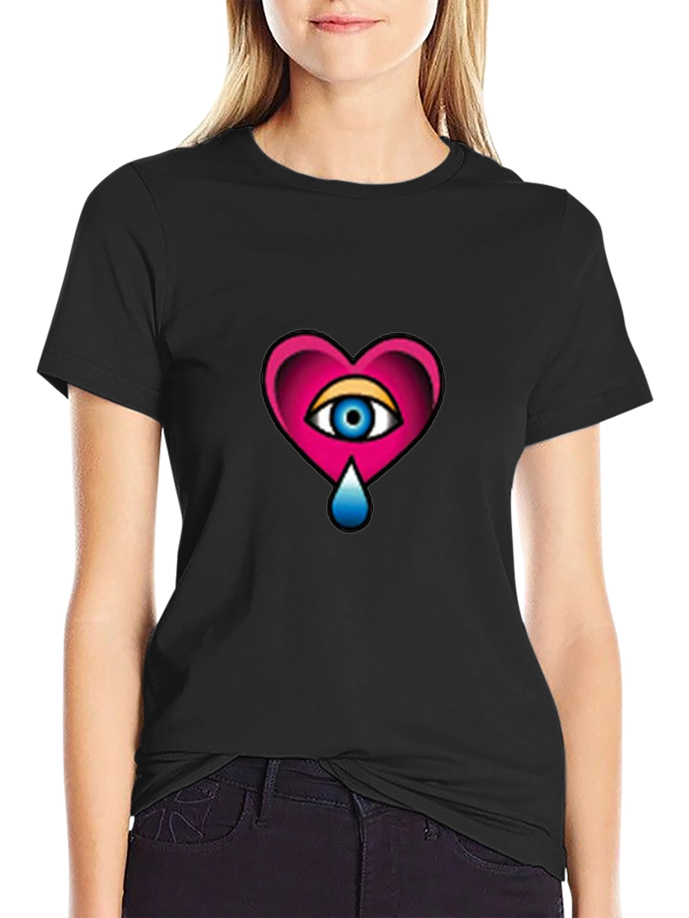 Heart Eye Graphic Tee - Stylish Black T-Shirt