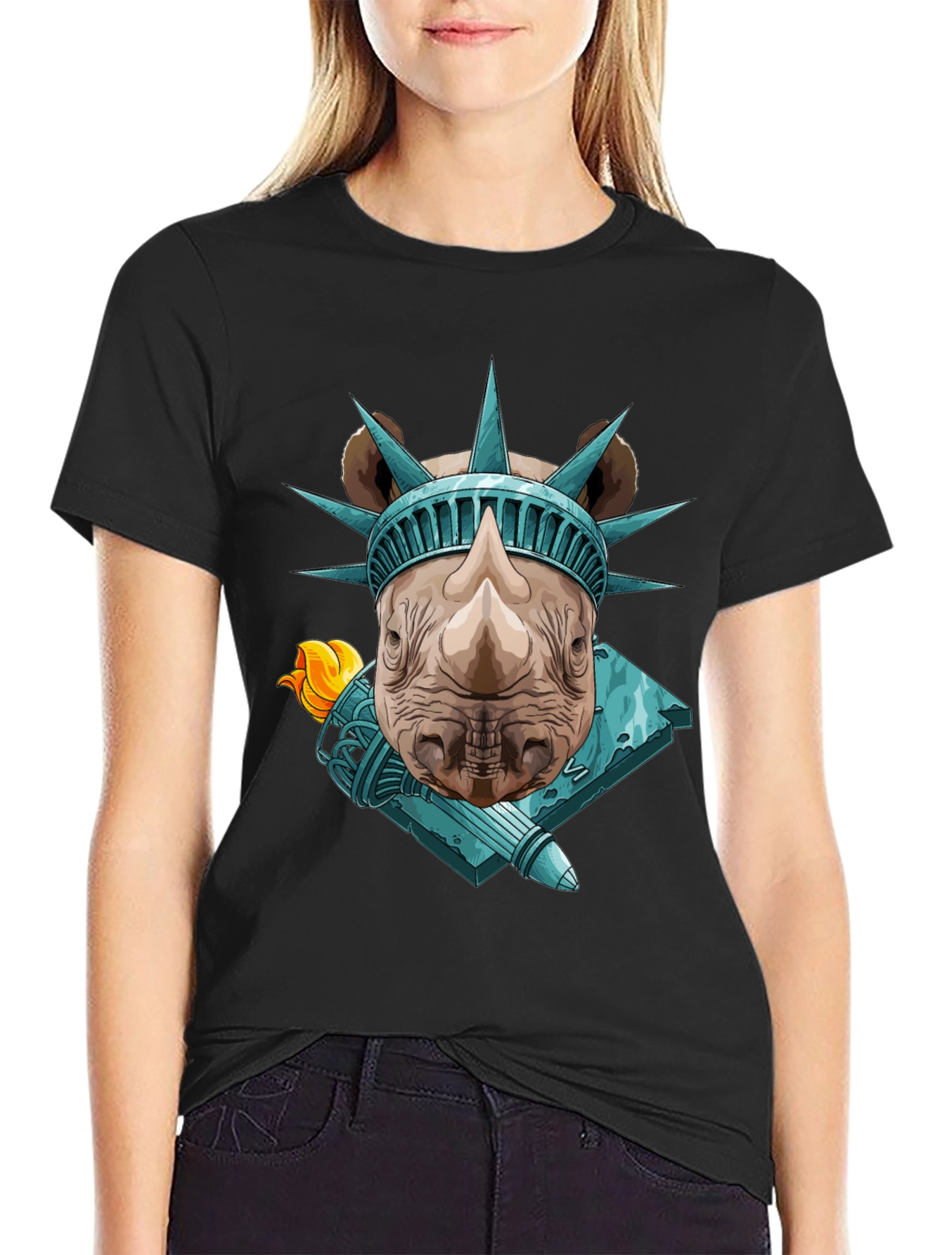 Rhino Statue of Liberty Graphic Tee