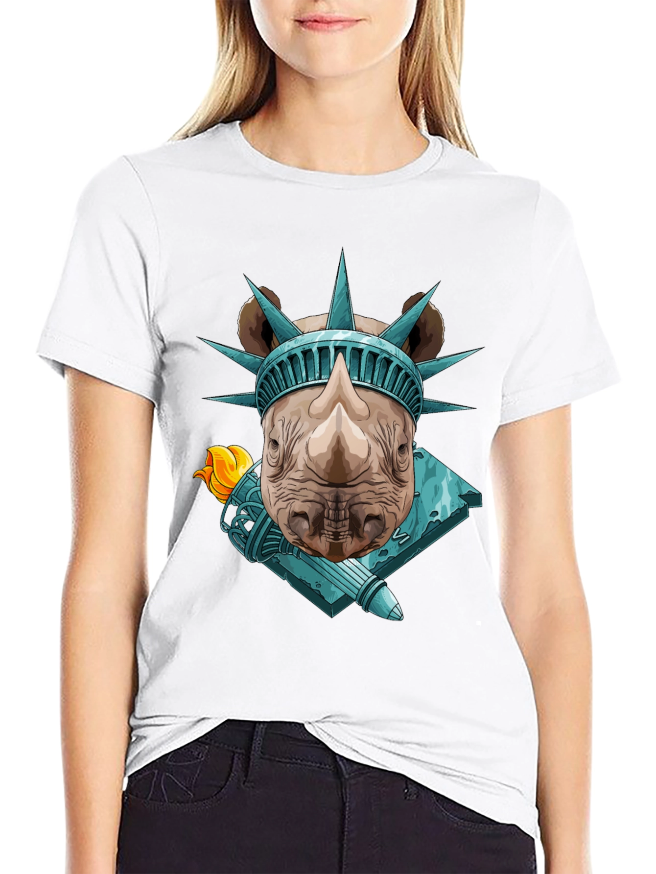 Rhino Statue of Liberty Graphic Tee