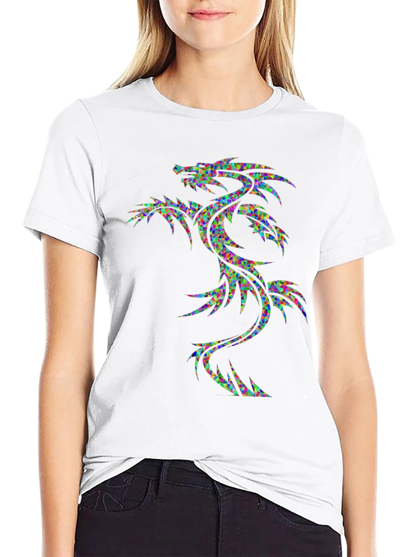 Geometric Dragon Graphic Tee - Mens Black T-Shirt