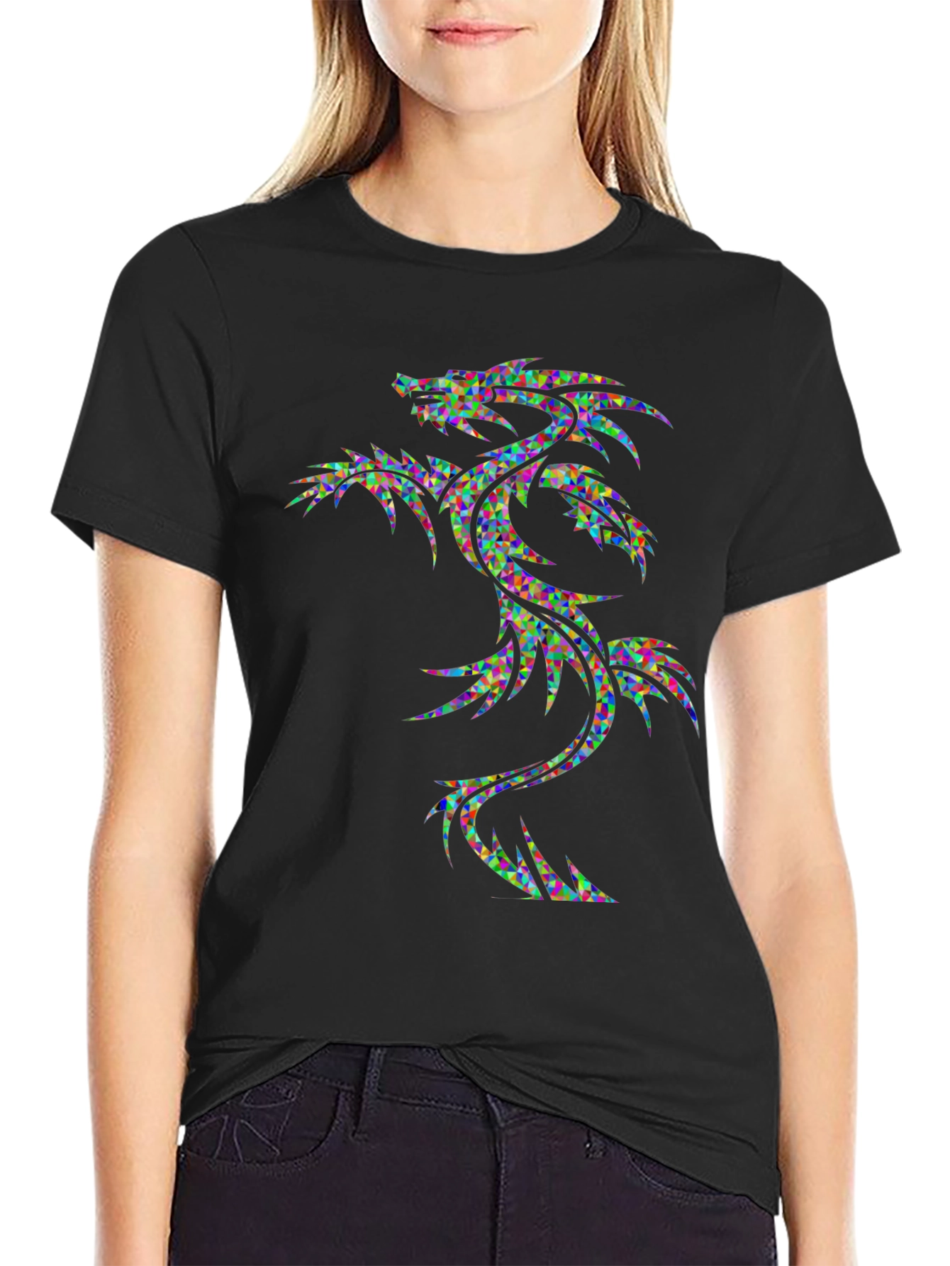 Geometric Dragon Graphic Tee - Mens Black T-Shirt