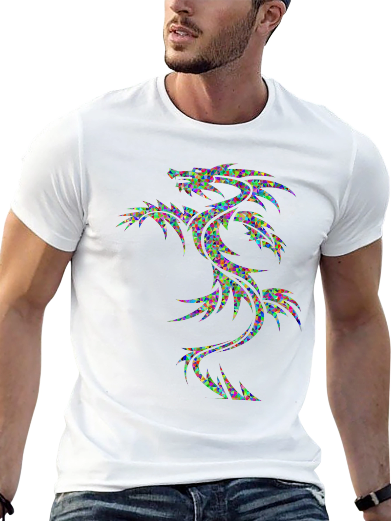 Geometric Dragon Graphic Tee - Mens Black T-Shirt