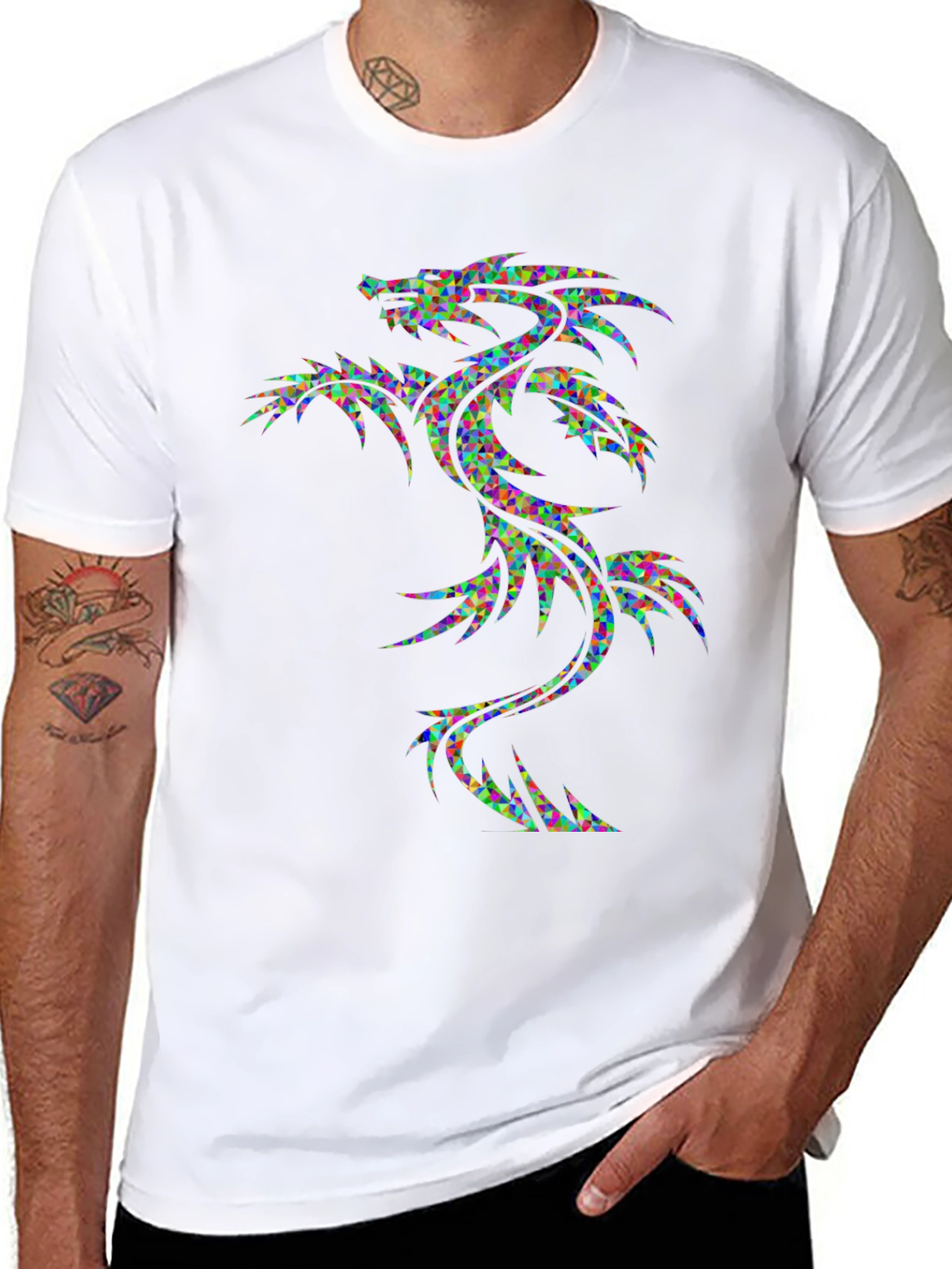 Geometric Dragon Graphic Tee - Mens Black T-Shirt