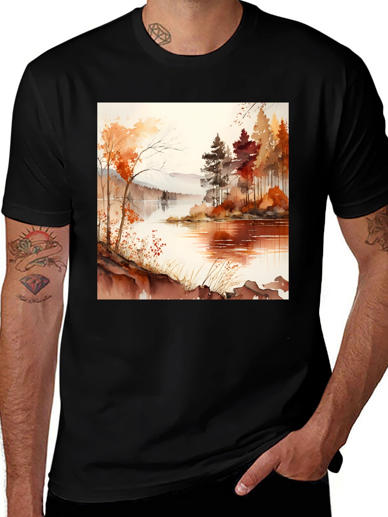 Autumn Lake Scene Graphic Tee