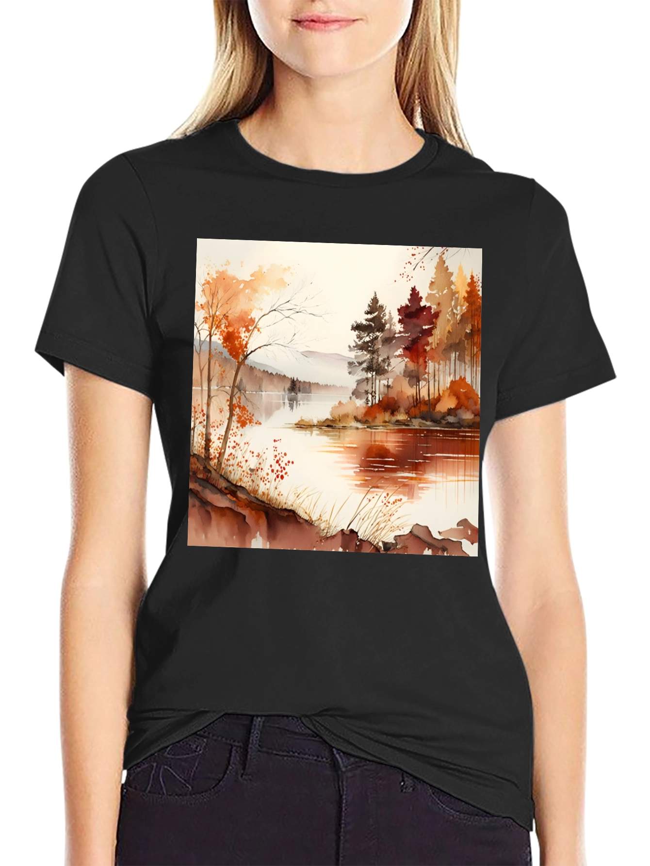 Autumn Lake Scene Graphic Tee