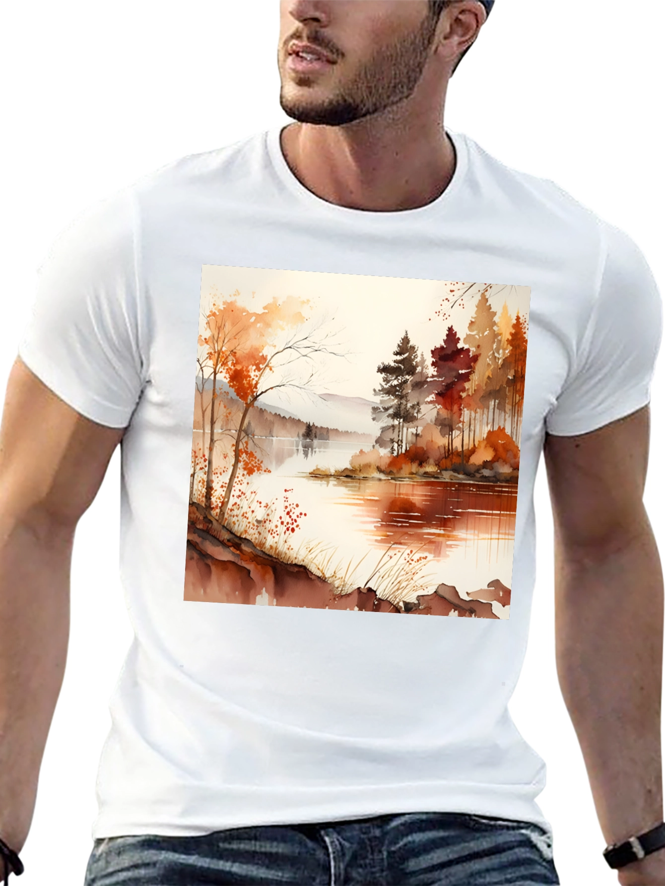 Autumn Lake Scene Graphic Tee
