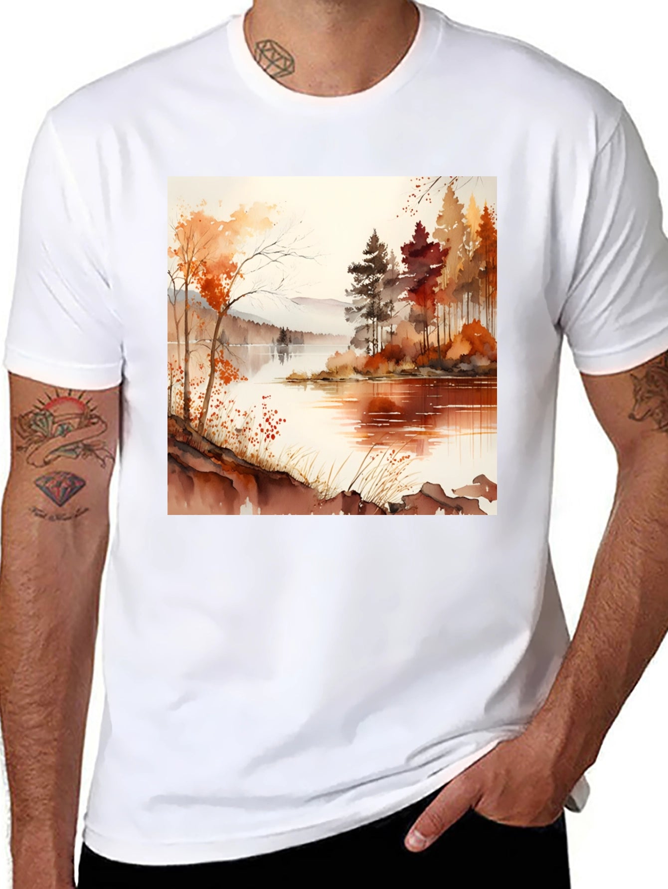 Autumn Lake Scene Graphic Tee