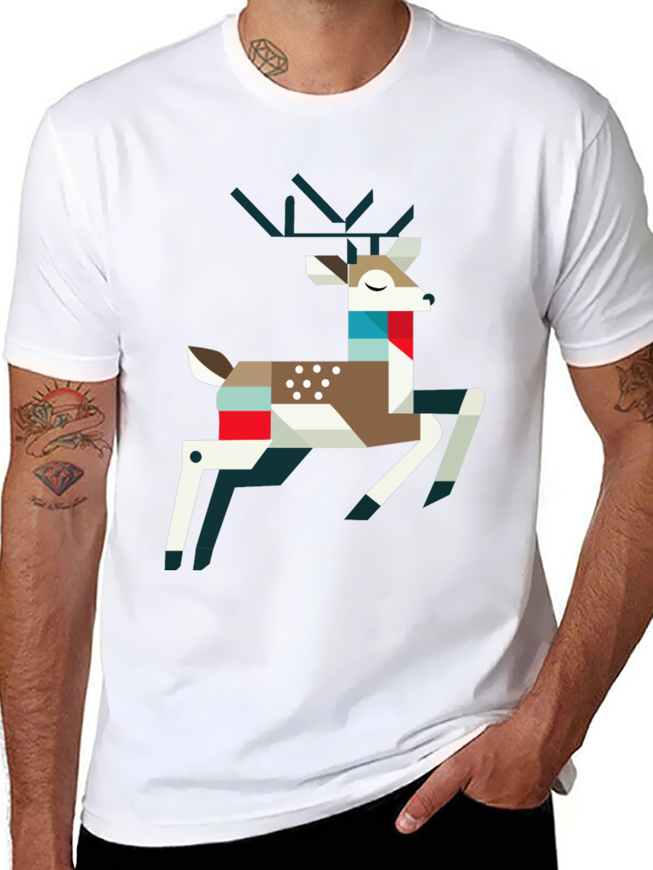 Geometric Deer Graphic Tee - Modern Animal Print Shirt