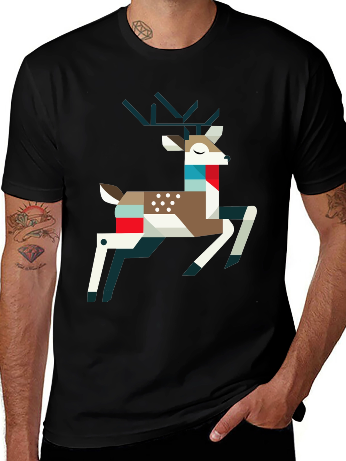 Geometric Deer Graphic Tee - Modern Animal Print Shirt