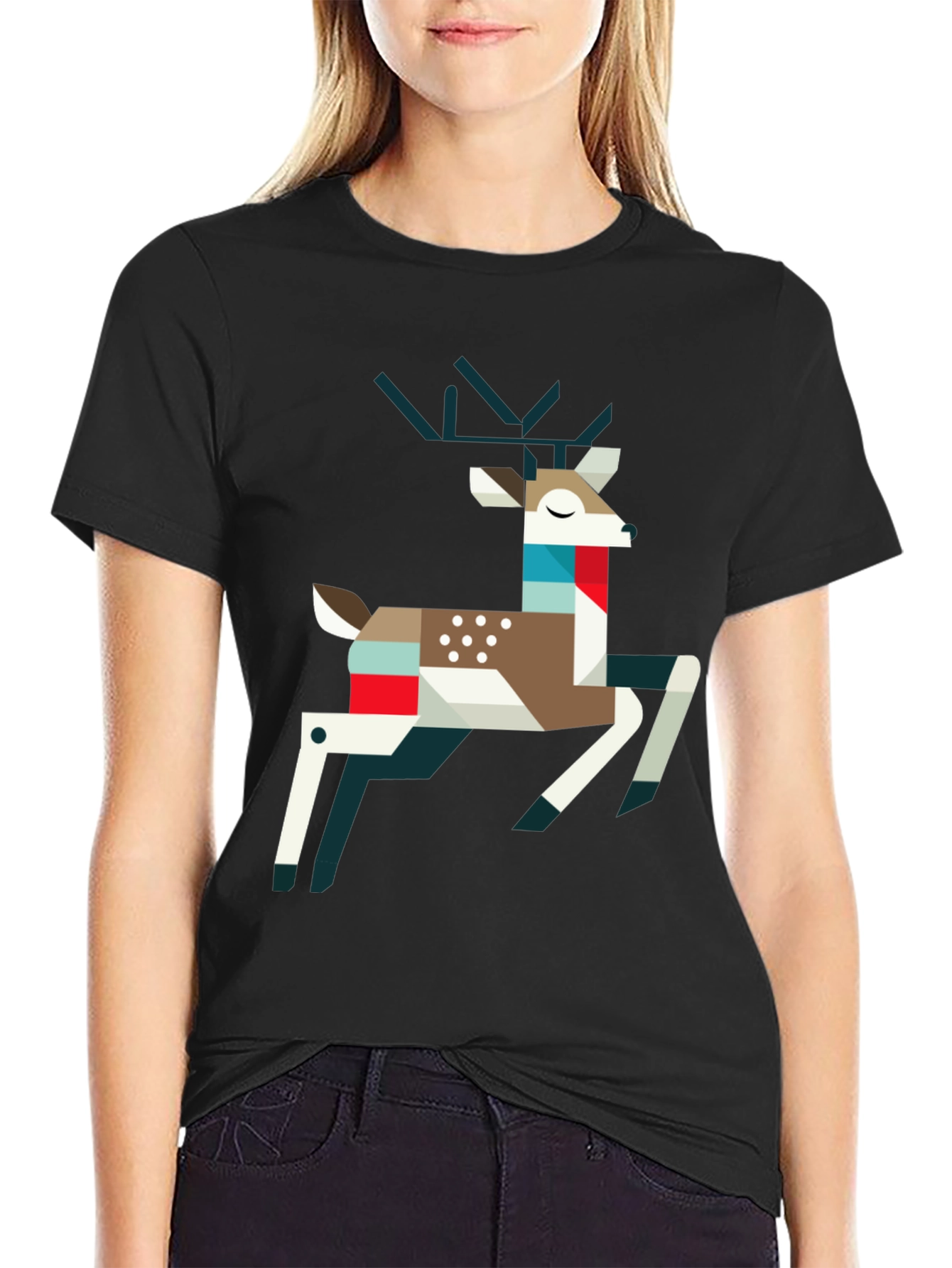 Geometric Deer Graphic Tee - Modern Animal Print Shirt