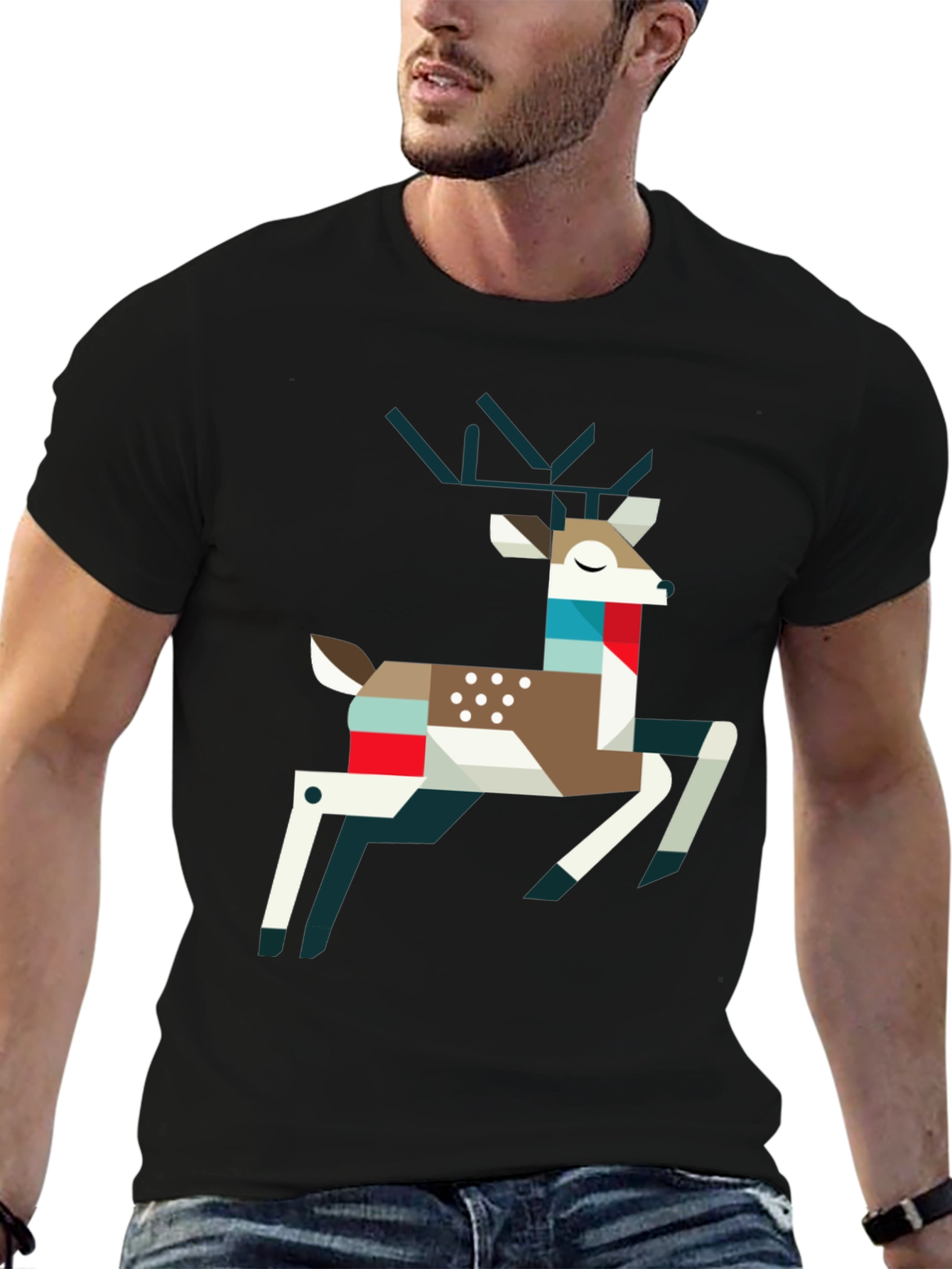 Geometric Deer Graphic Tee - Modern Animal Print Shirt