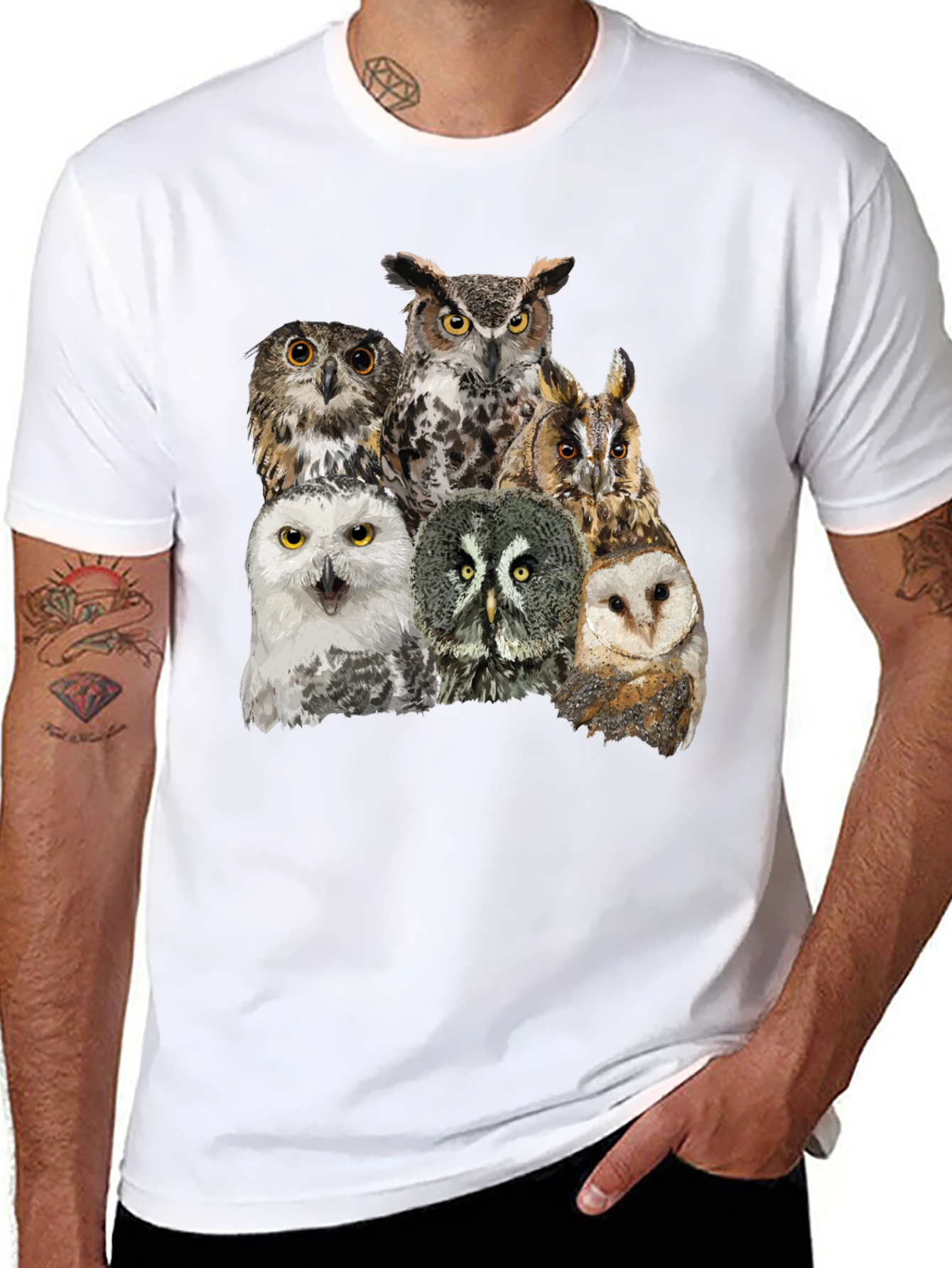 Owl Collage Graphic Tee - Unisex Black T-Shirt