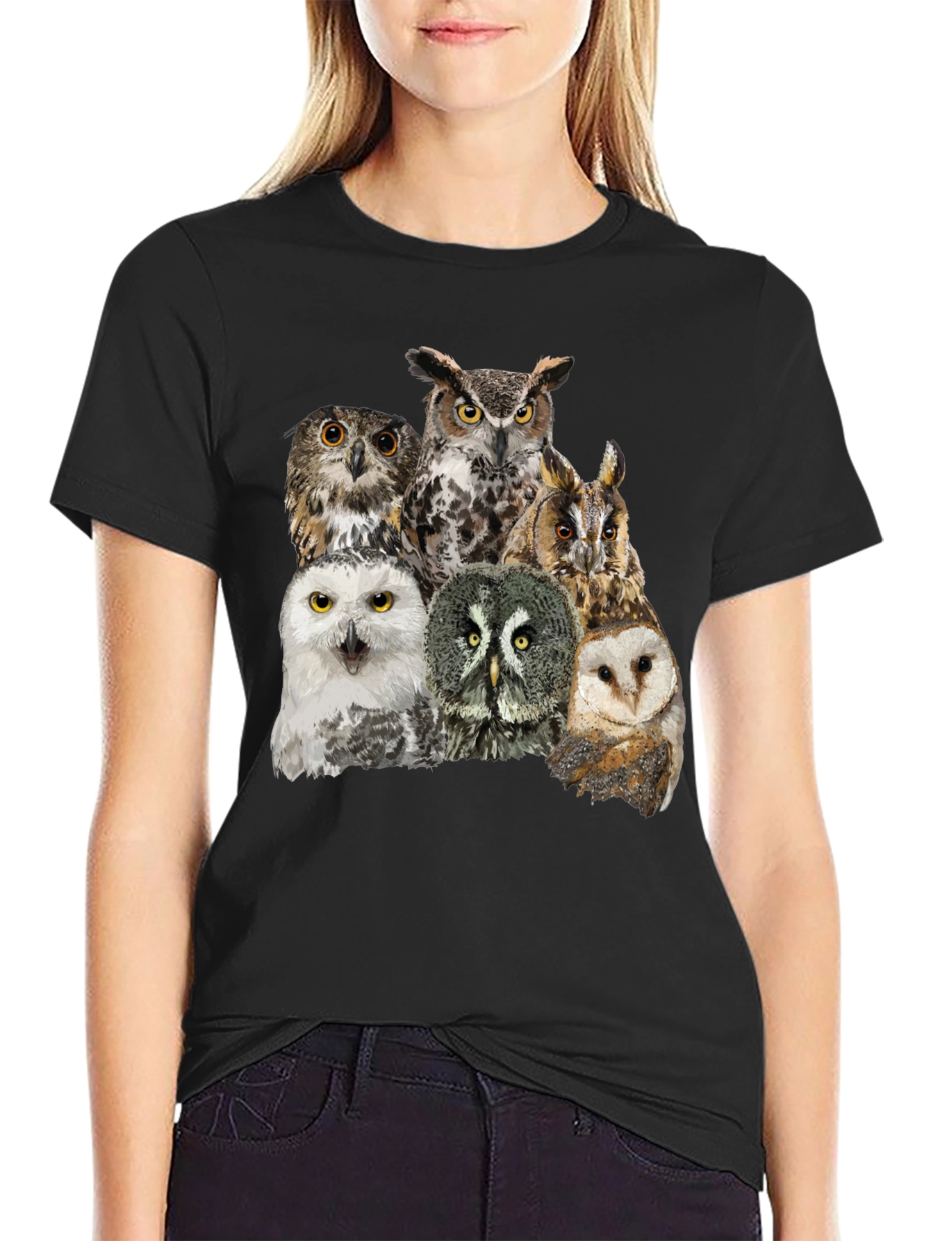 Owl Collage Graphic Tee - Unisex Black T-Shirt