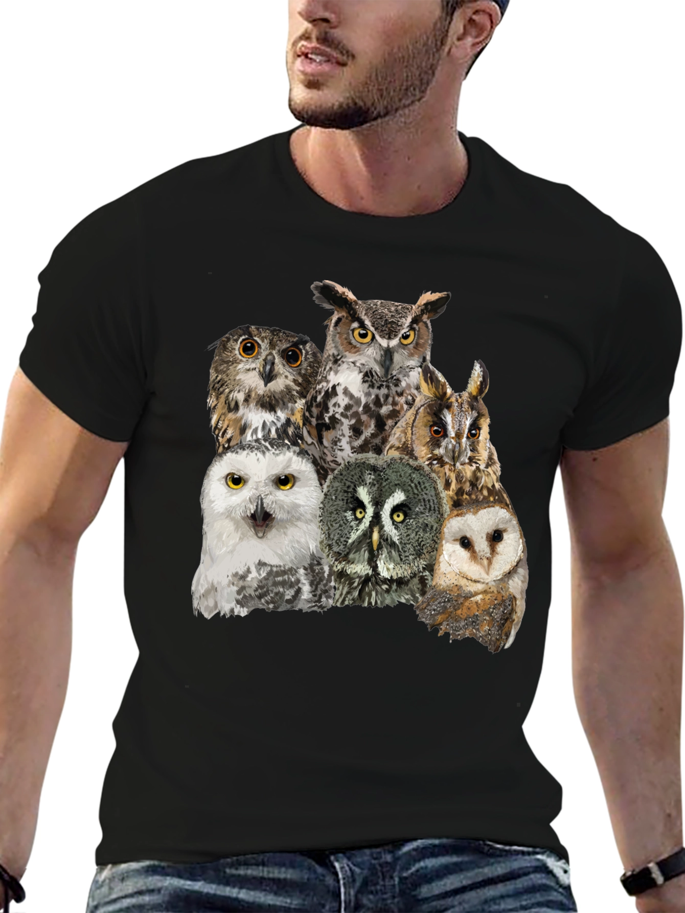Owl Collage Graphic Tee - Unisex Black T-Shirt
