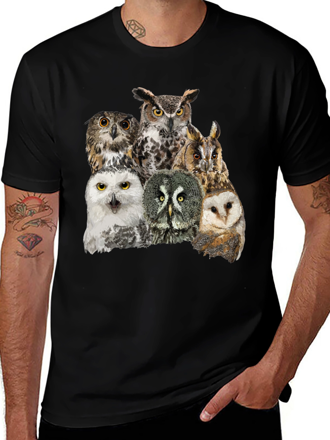 Owl Collage Graphic Tee - Unisex Black T-Shirt