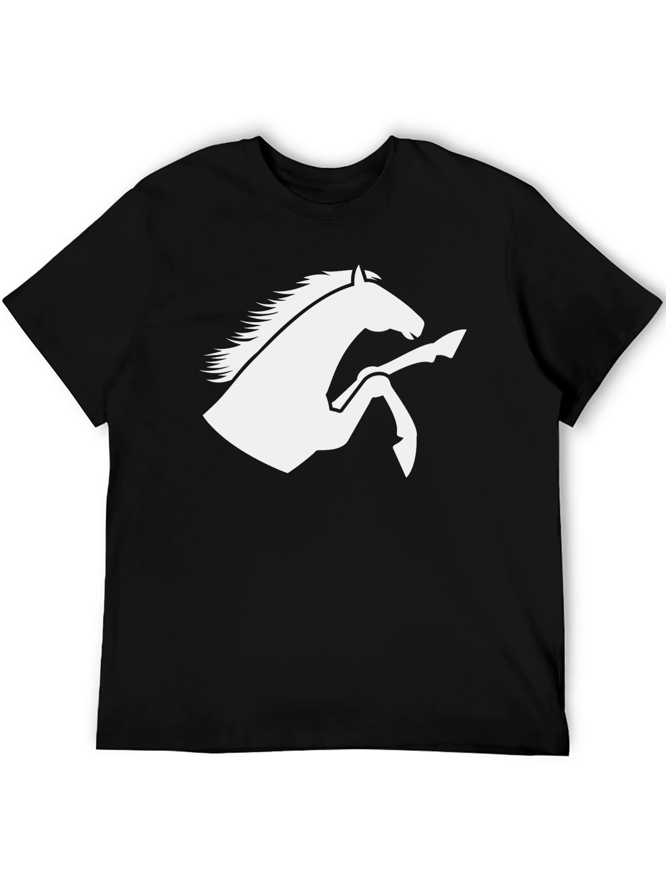 Black T-Shirt with White Horse Graphic