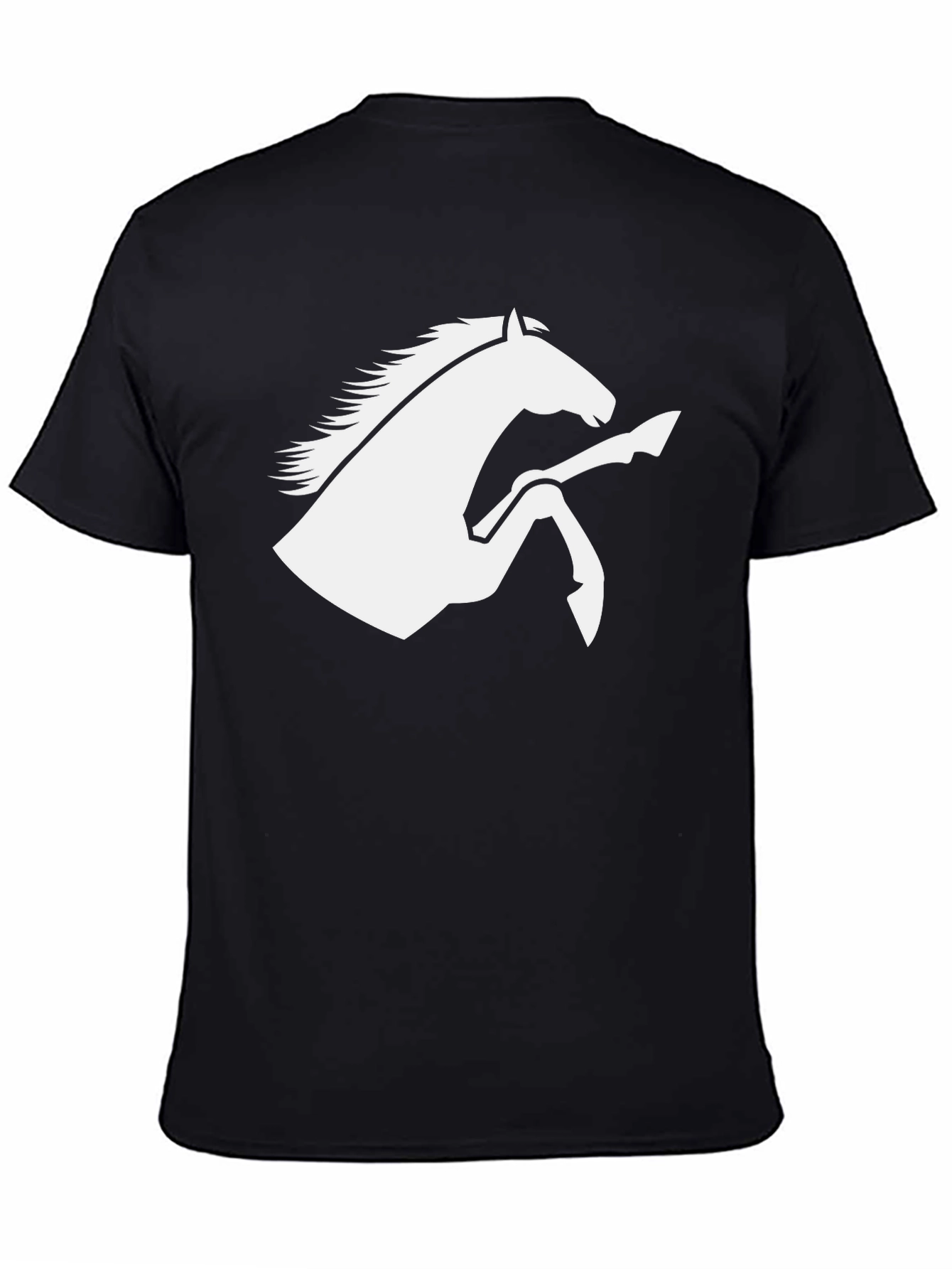 Black T-Shirt with White Horse Graphic