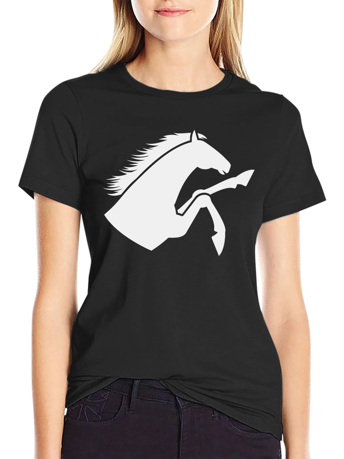 Black T-Shirt with White Horse Graphic