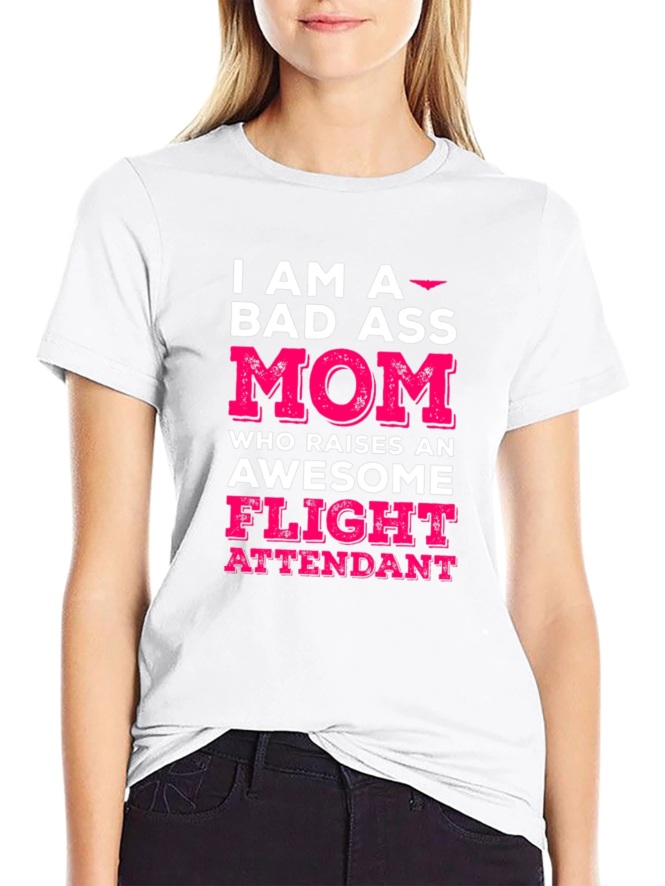 Bad Ass Mom Flight Attendant Graphic T-Shirt