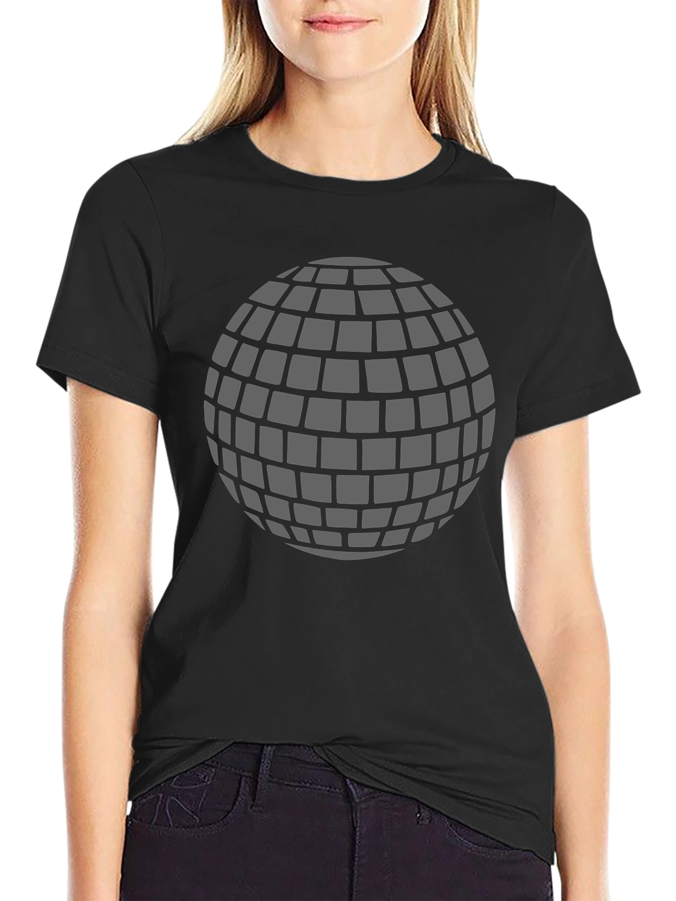 Retro Disco Ball Graphic T-Shirt - Black