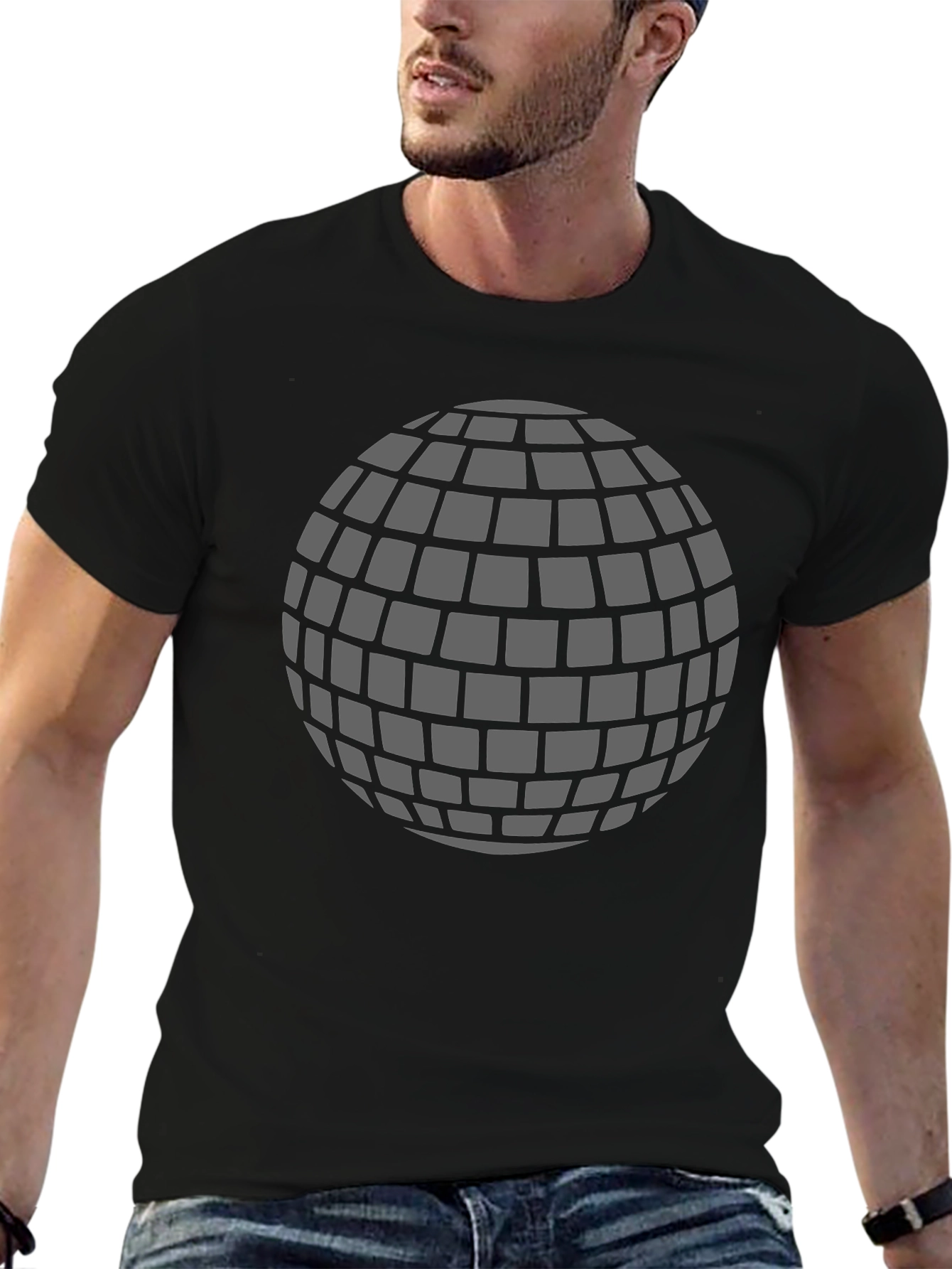 Retro Disco Ball Graphic T-Shirt - Black