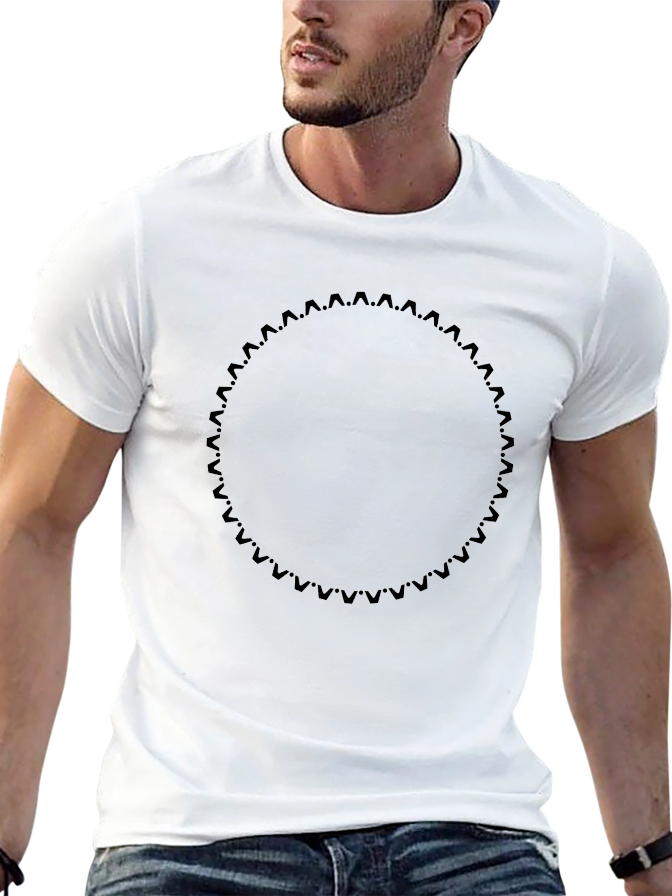 Black Tee with Circular Sprocket Design