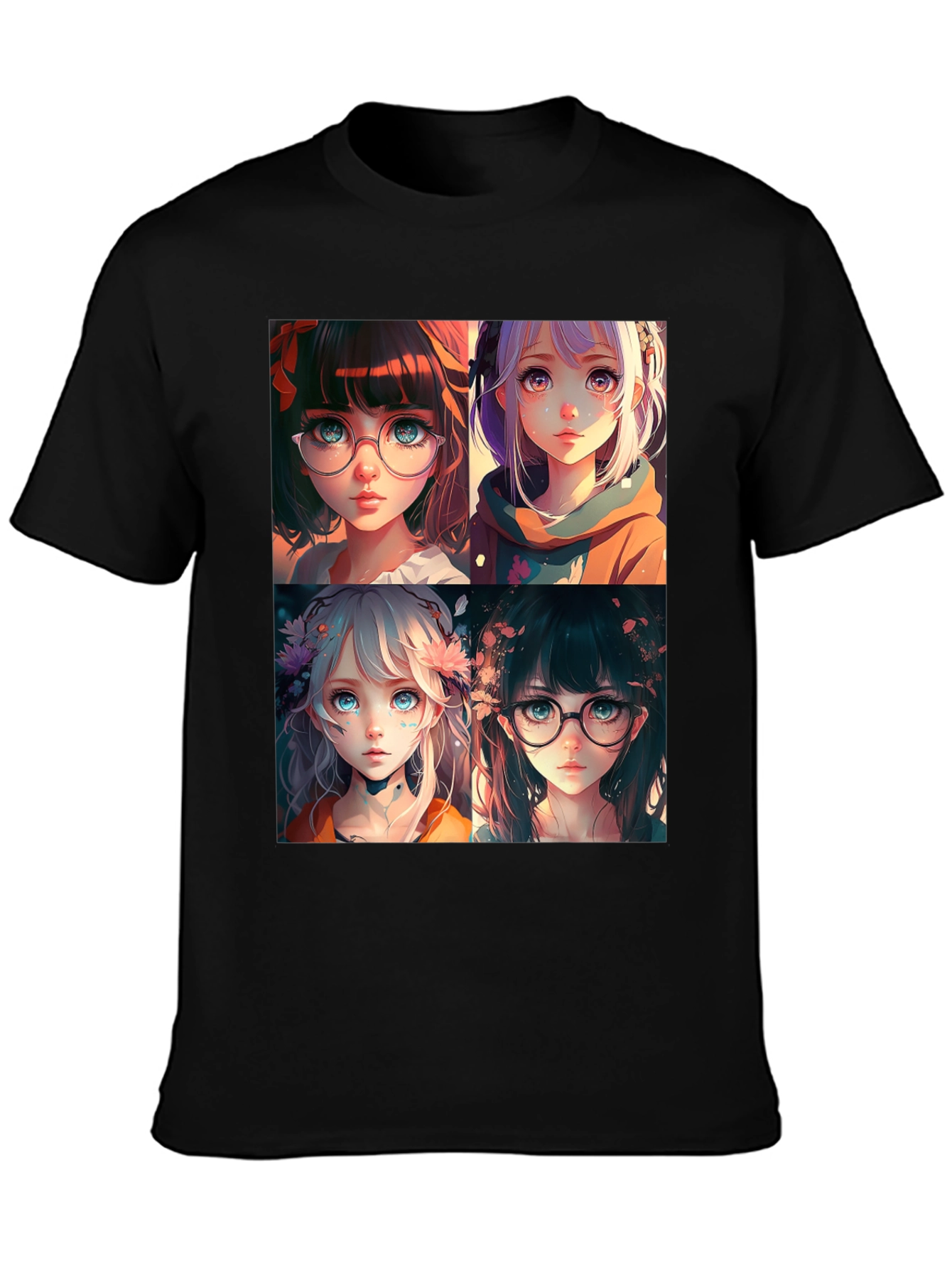 Anime Girls Graphic Black T-Shirt