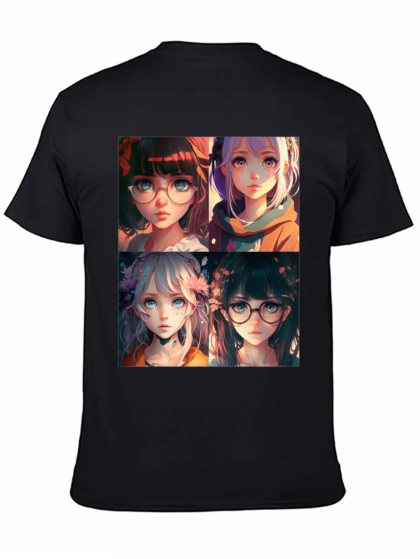 Anime Girls Graphic Black T-Shirt