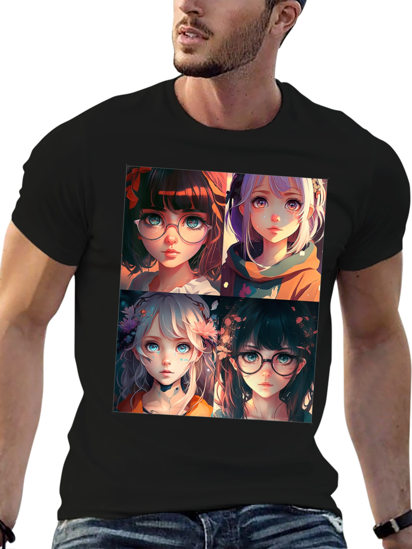 Anime Girls Graphic Black T-Shirt