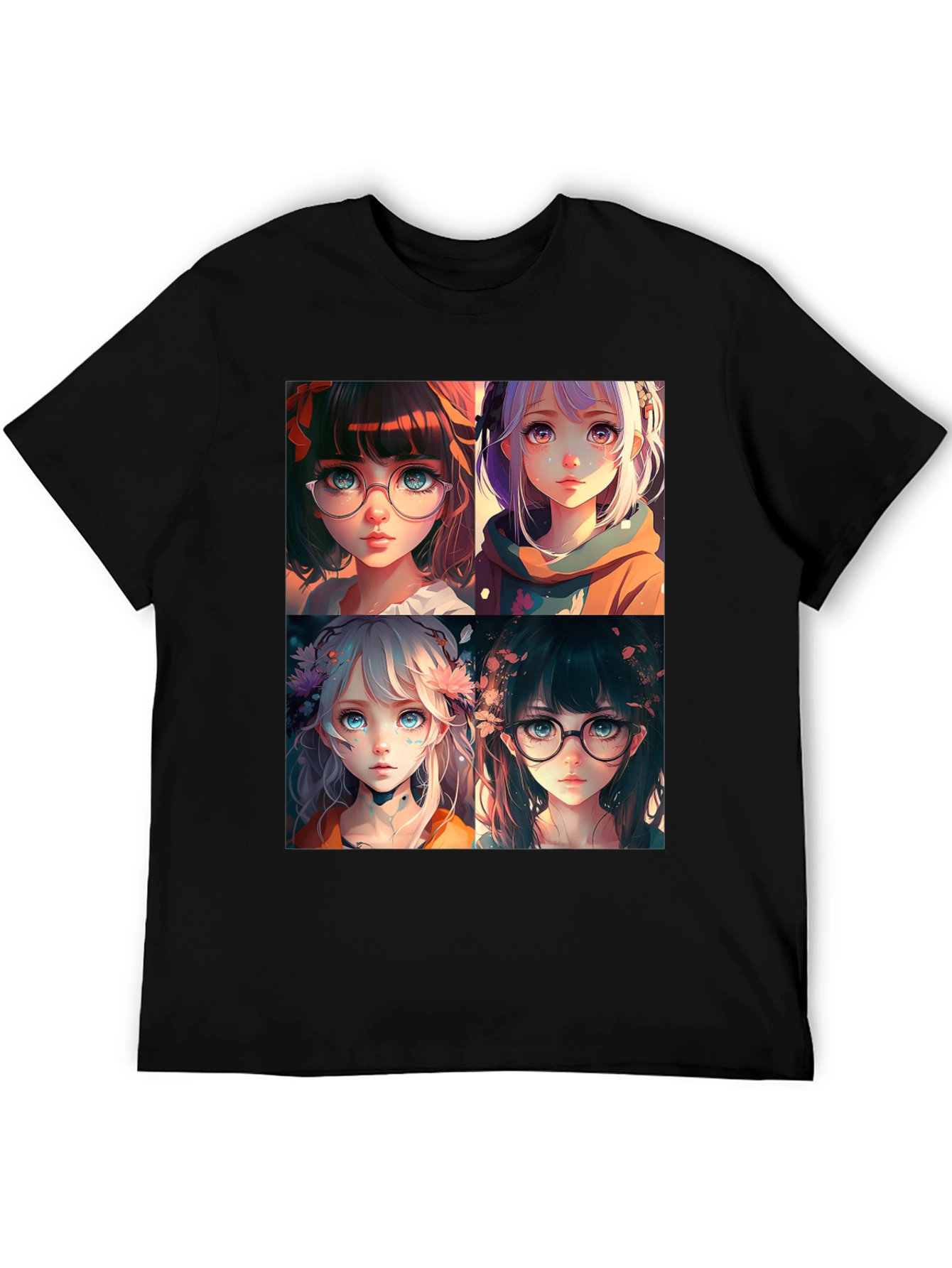 Anime Girls Graphic Black T-Shirt