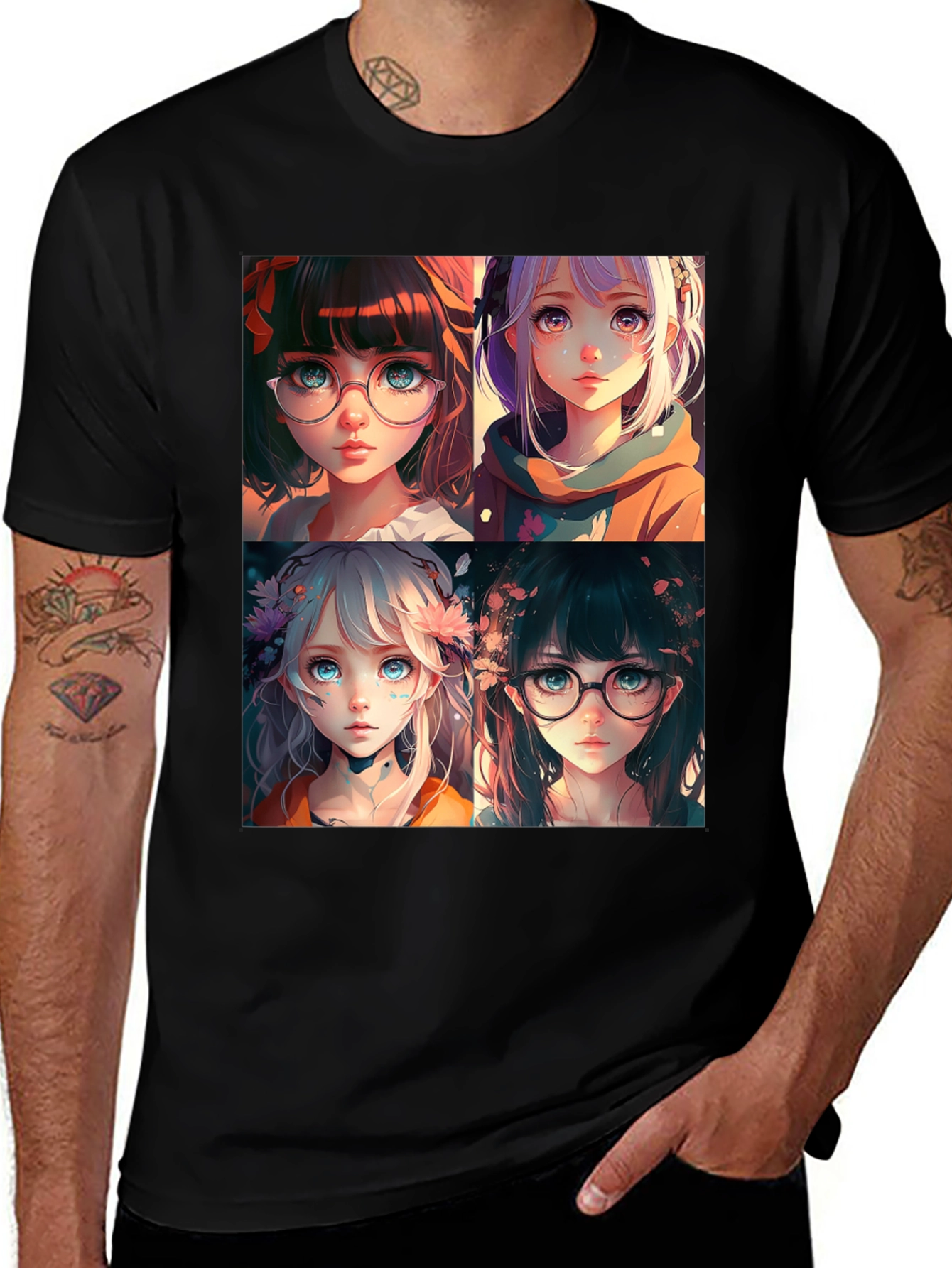 Anime Girls Graphic Black T-Shirt