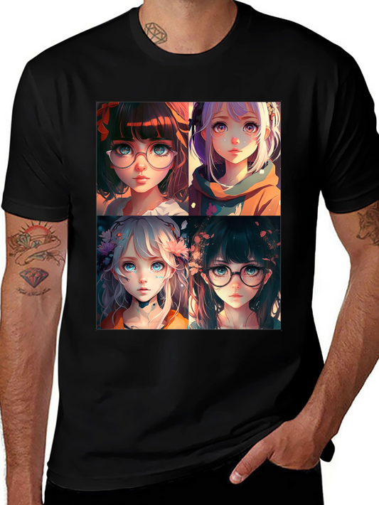 Anime Girls Graphic Black T-Shirt