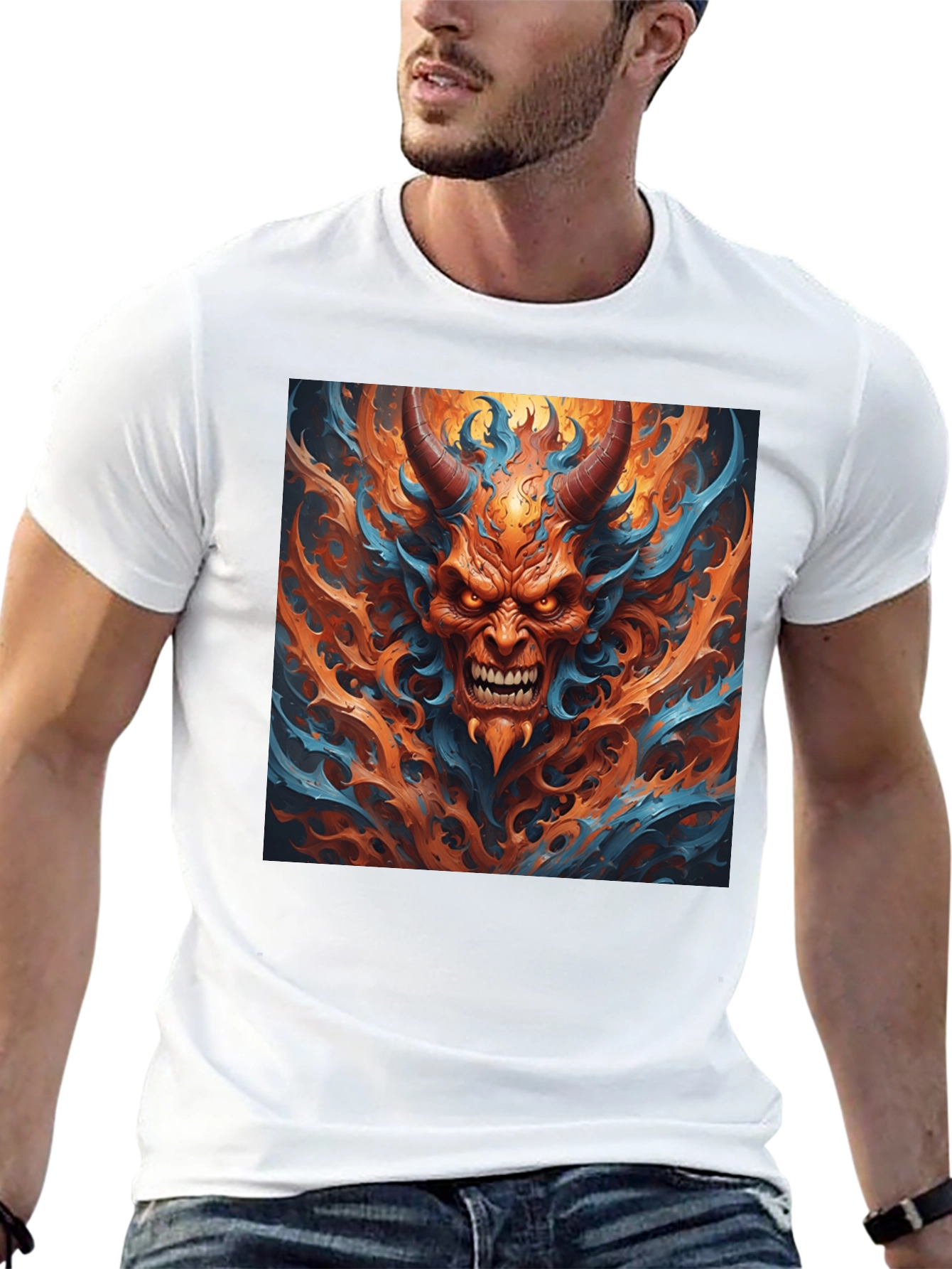 Fiery Demon Graphic Black T-Shirt