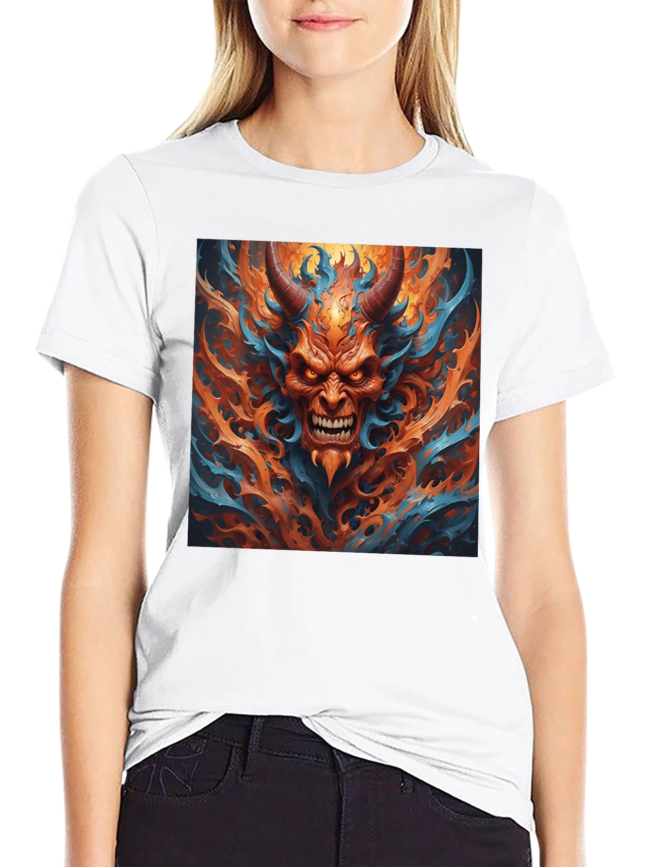 Fiery Demon Graphic Black T-Shirt