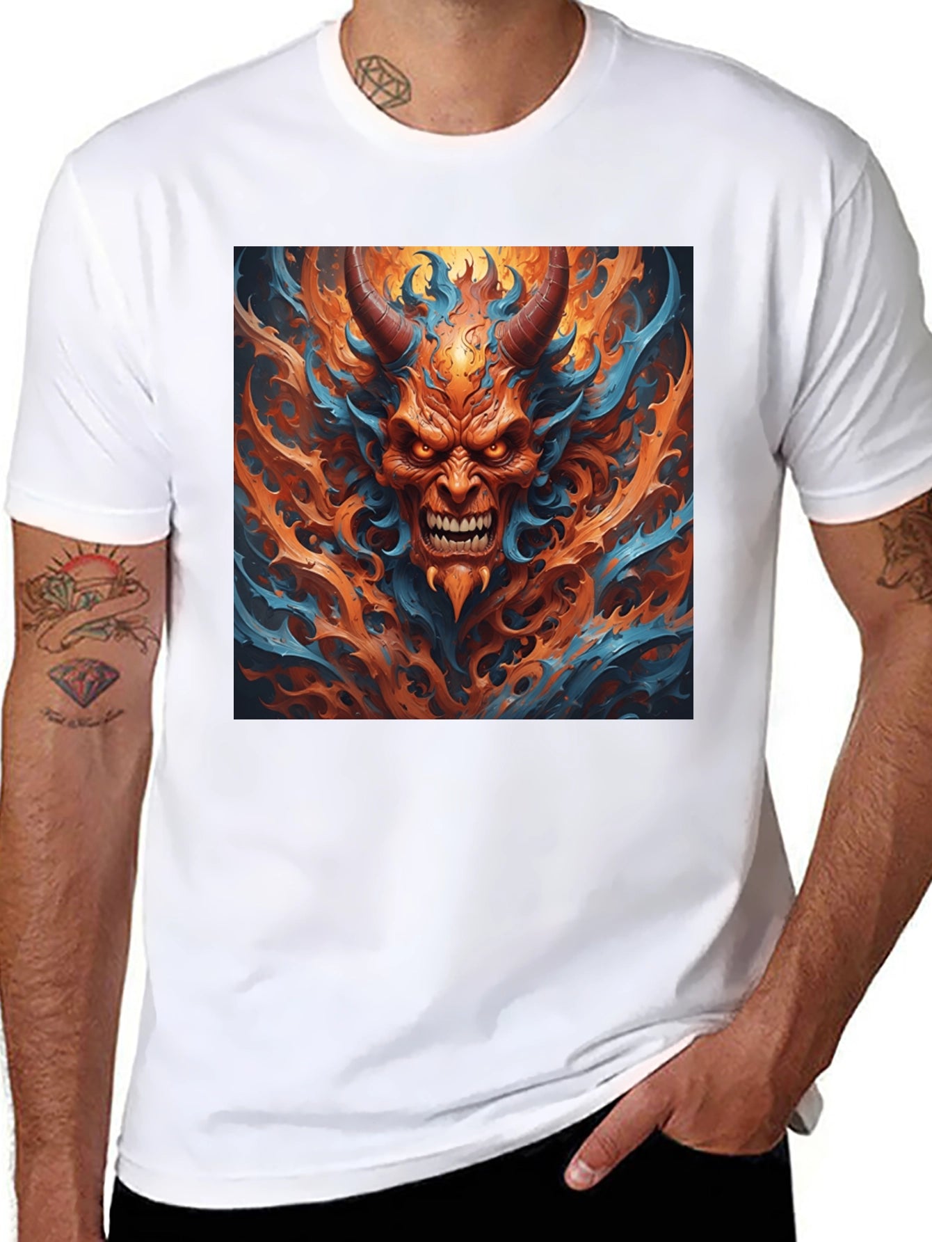 Fiery Demon Graphic Black T-Shirt
