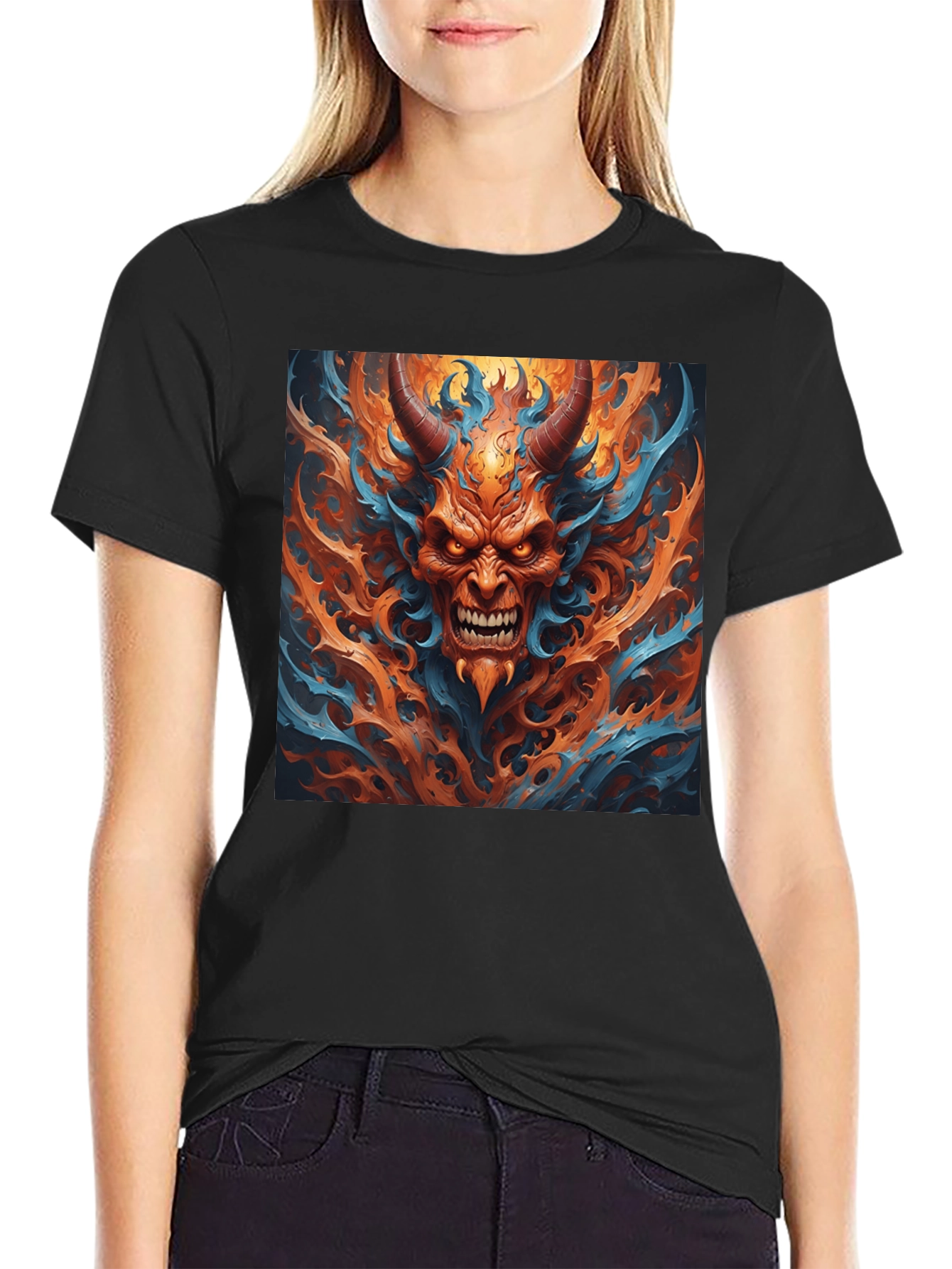 Fiery Demon Graphic Black T-Shirt