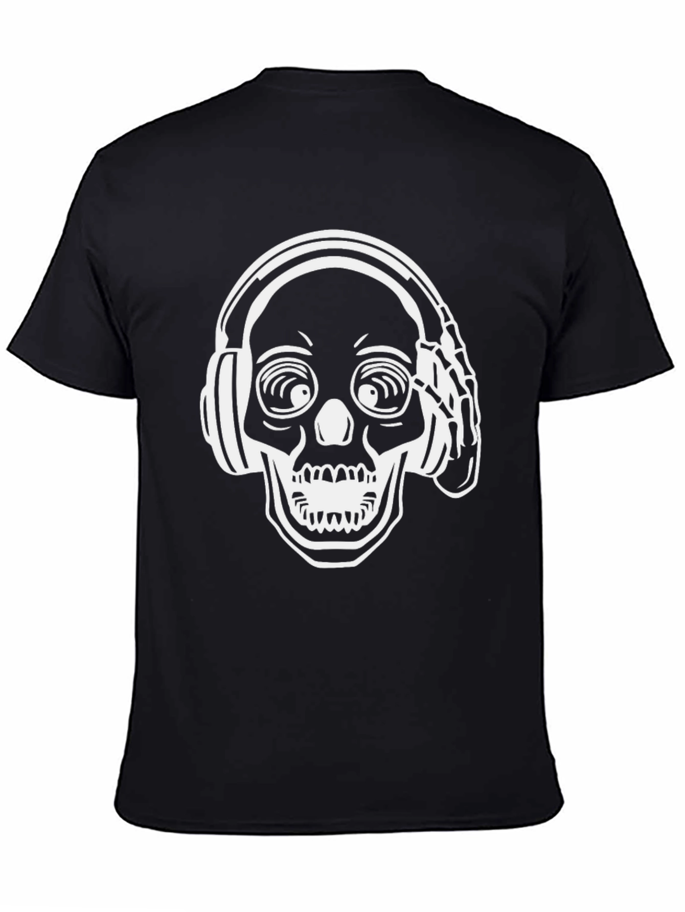 Skull with Headphones Graphic Tee - Black Cotton Blend