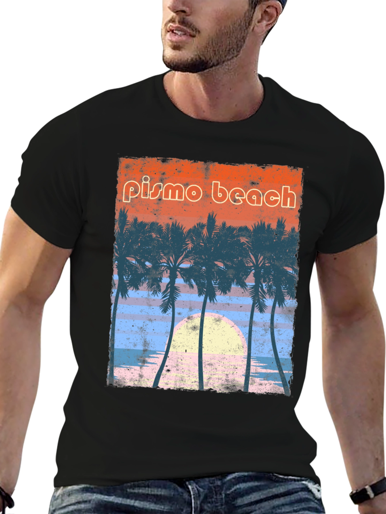 Pismo Beach Palms Graphic Tee - Retro Sunset Style