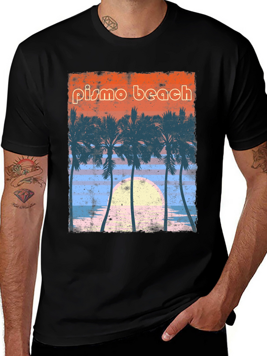 Pismo Beach Palms Graphic Tee - Retro Sunset Style