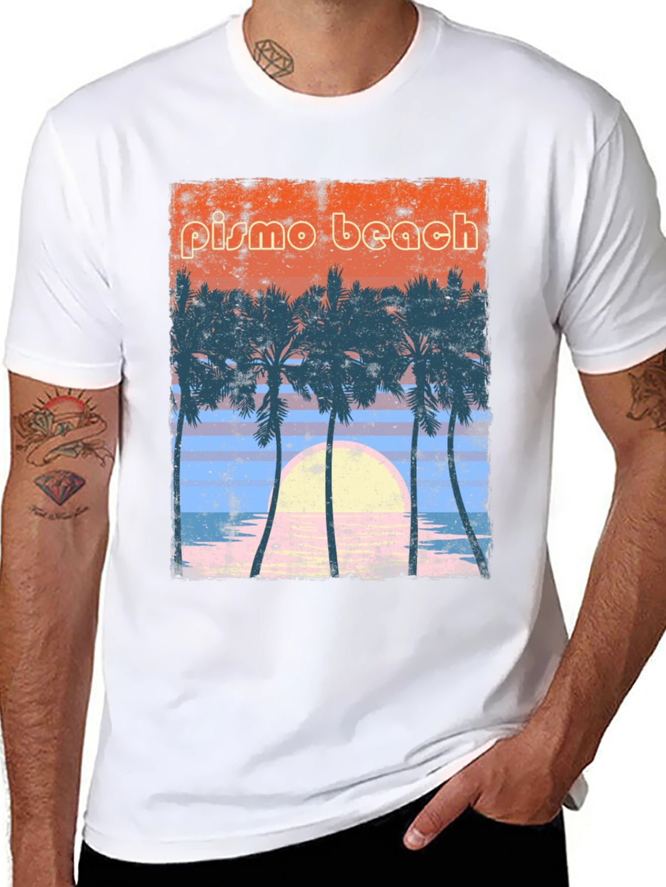 Pismo Beach Palms Graphic Tee - Retro Sunset Style