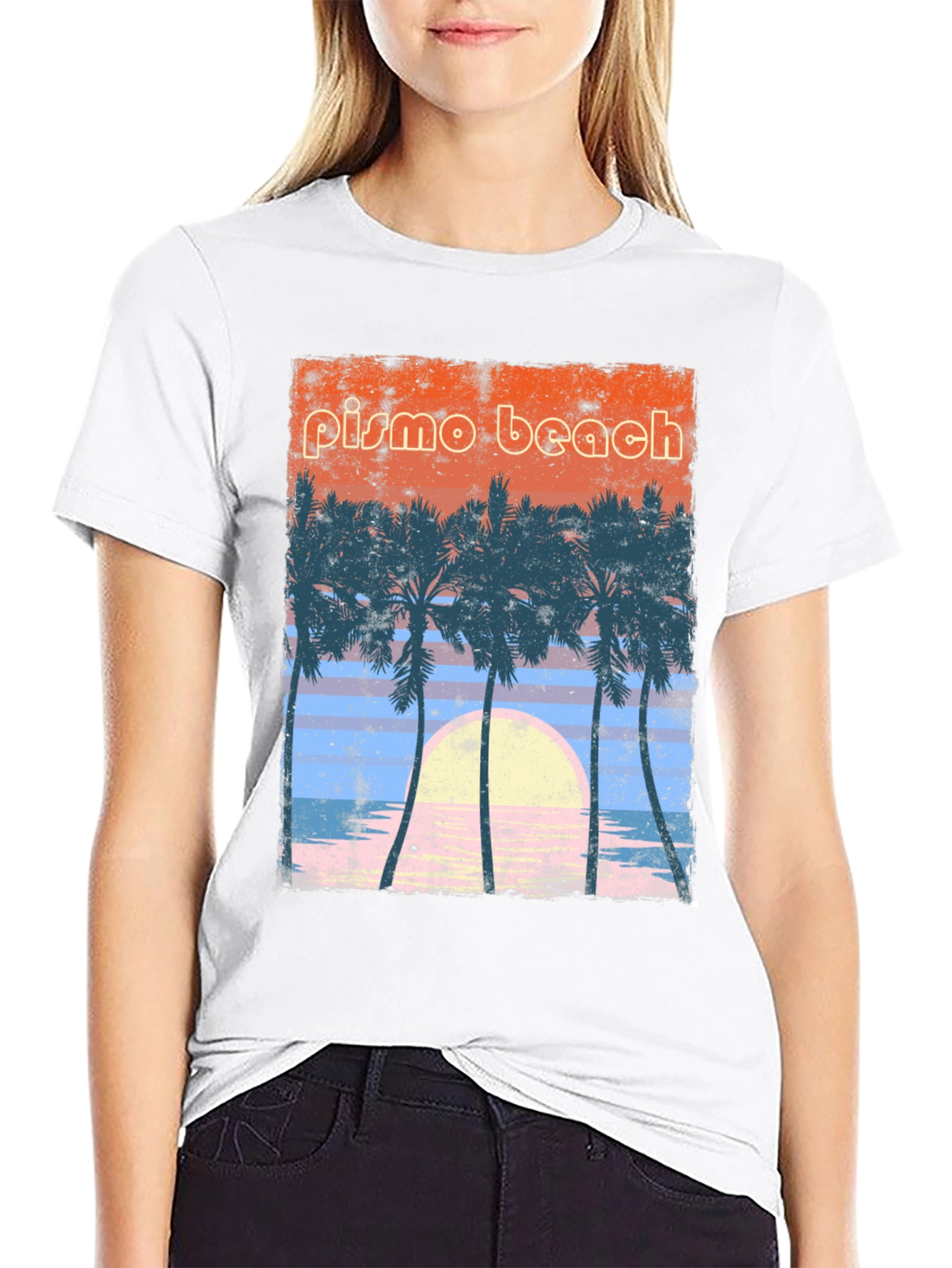Pismo Beach Palms Graphic Tee - Retro Sunset Style