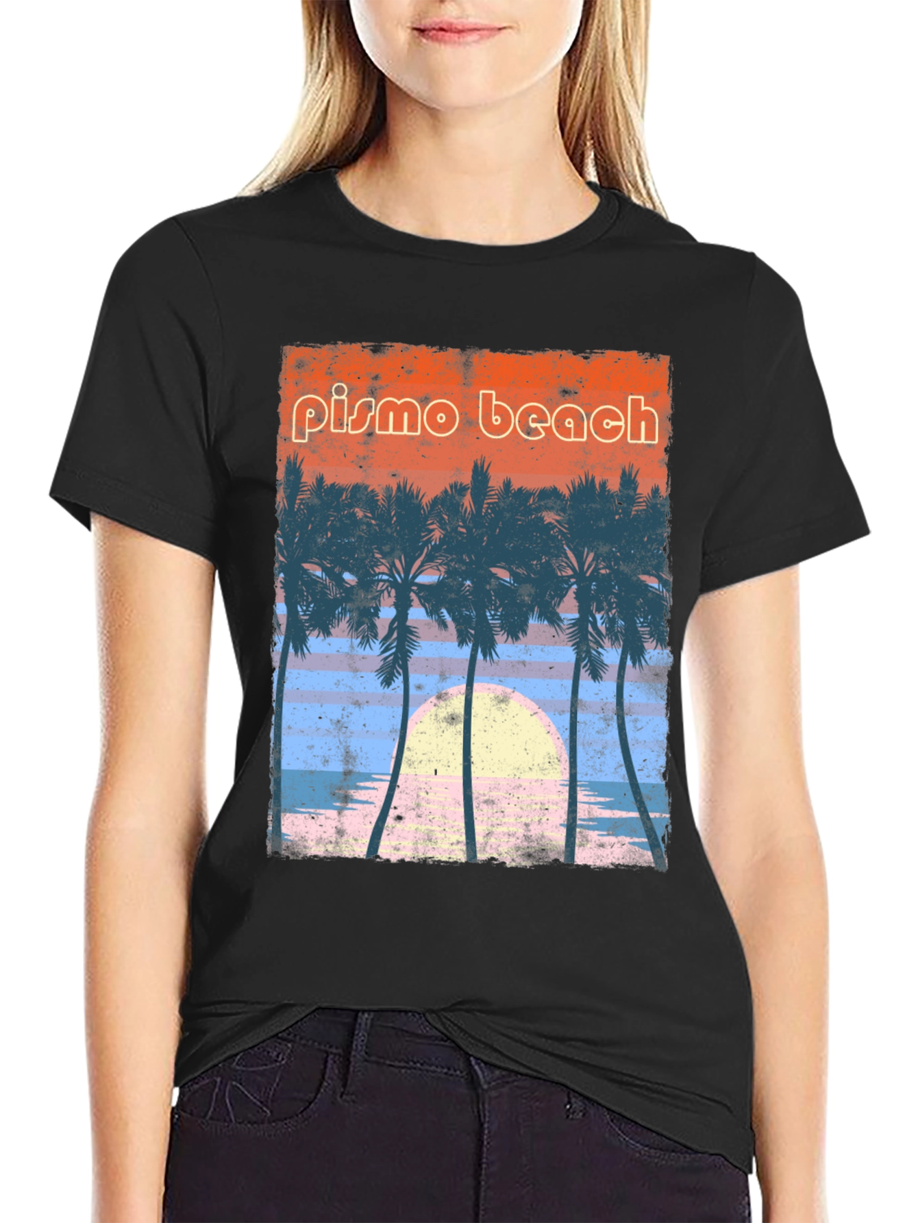 Pismo Beach Palms Graphic Tee - Retro Sunset Style