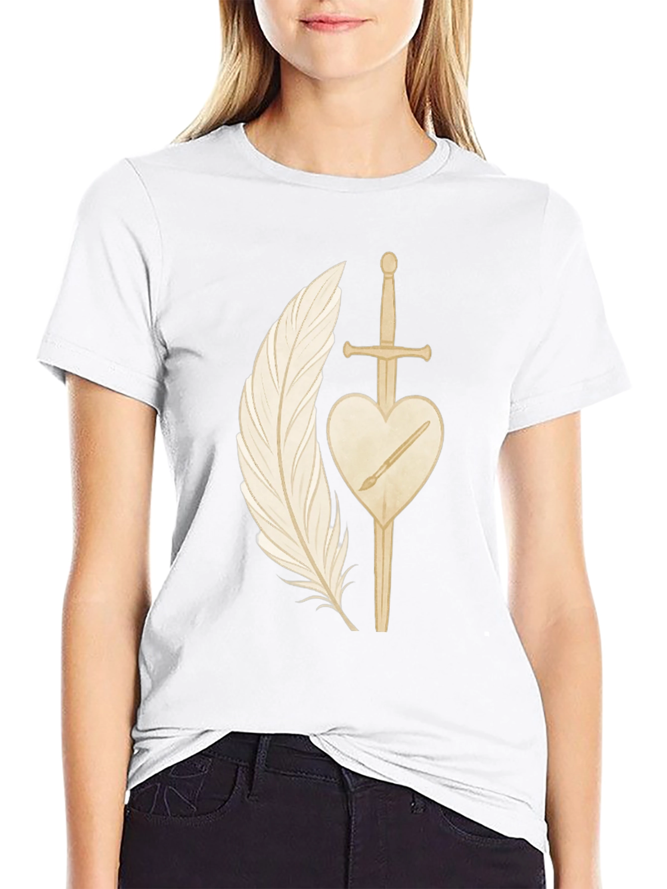Feather & Sword Graphic Tee - Artistic Design
