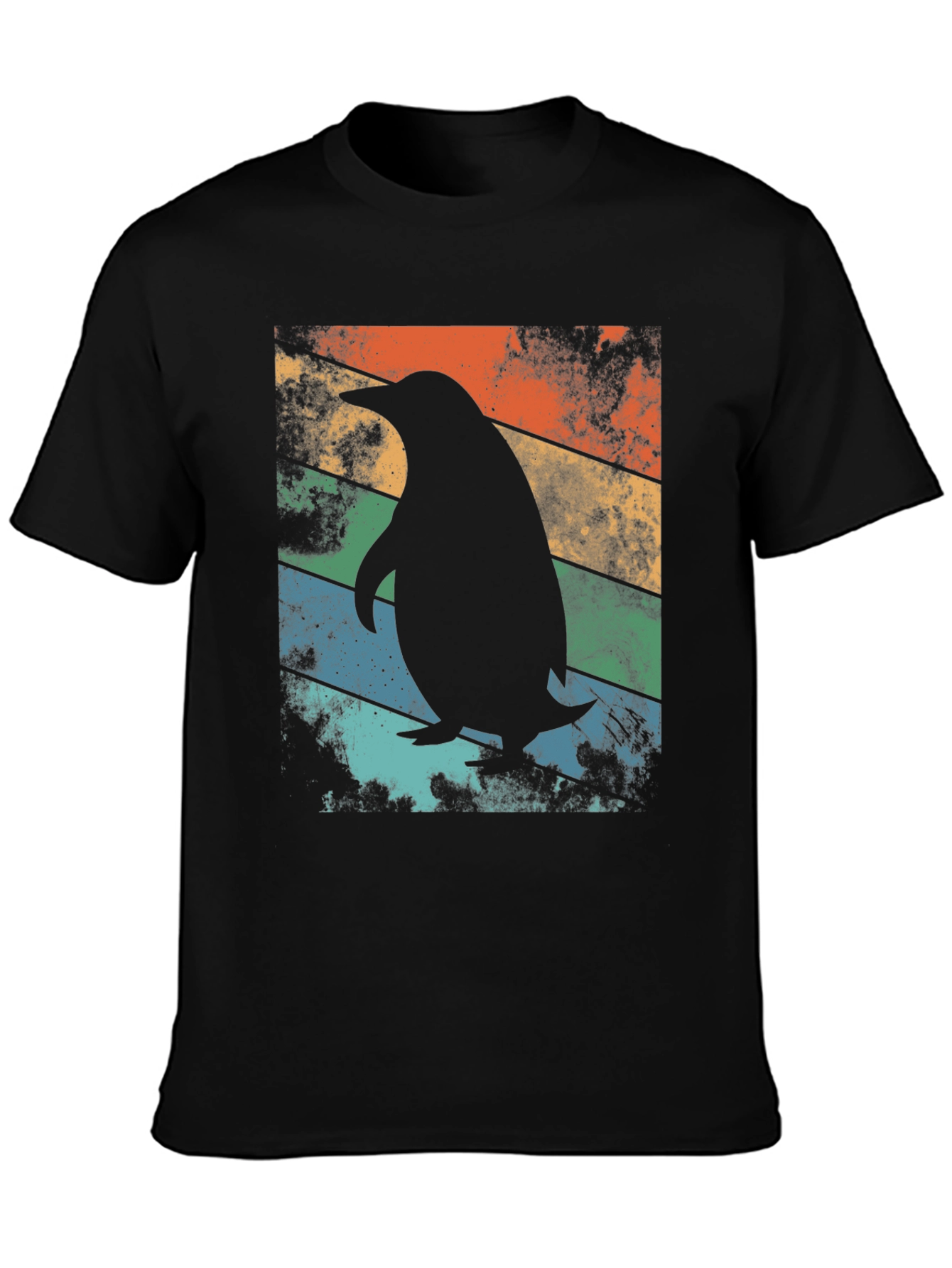Retro Penguin Graphic Tee - Cool Striped Design