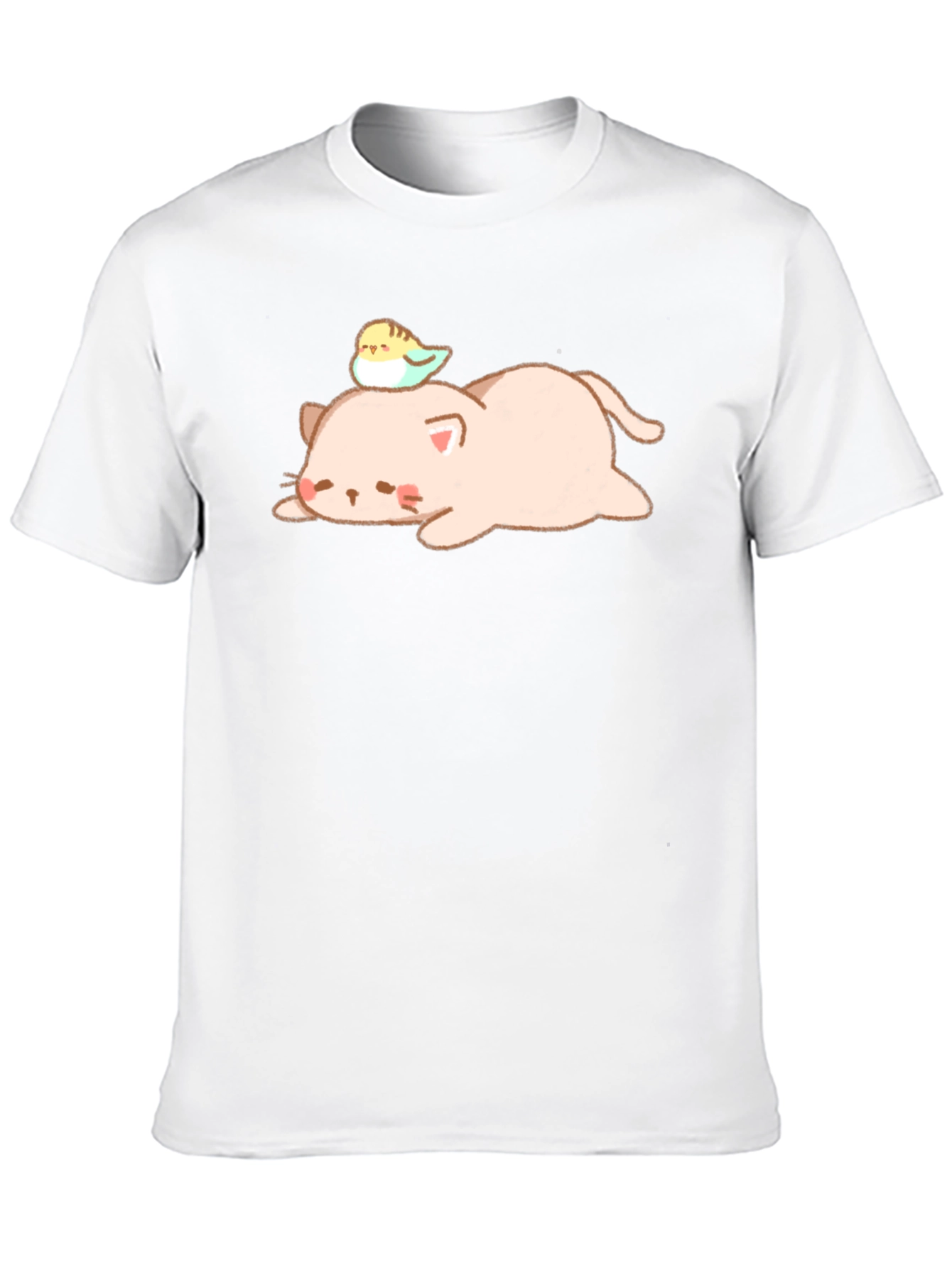 Cute Cat and Bird Black T-Shirt