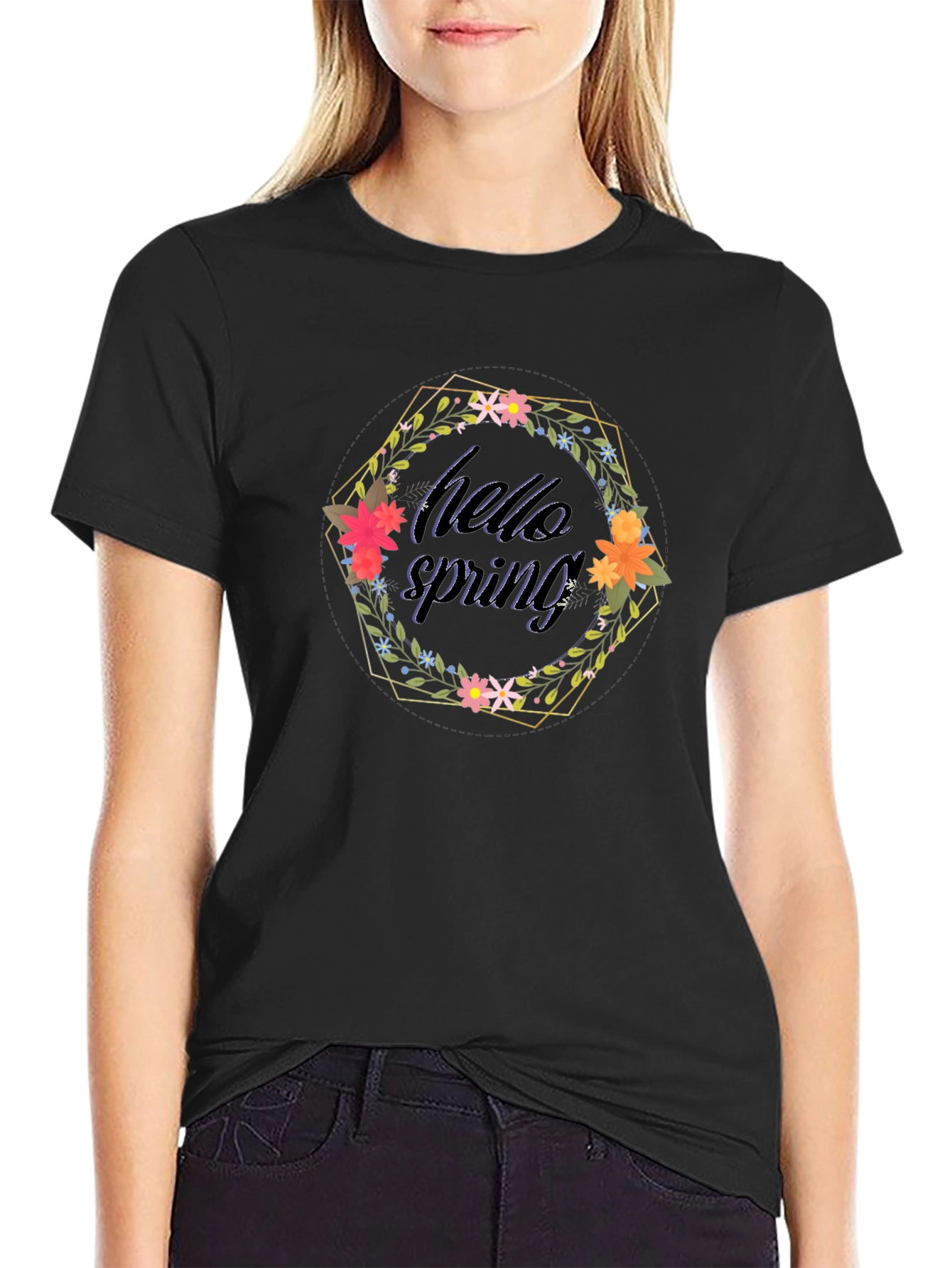 Hello Spring Graphic Tee - Modern Floral Design