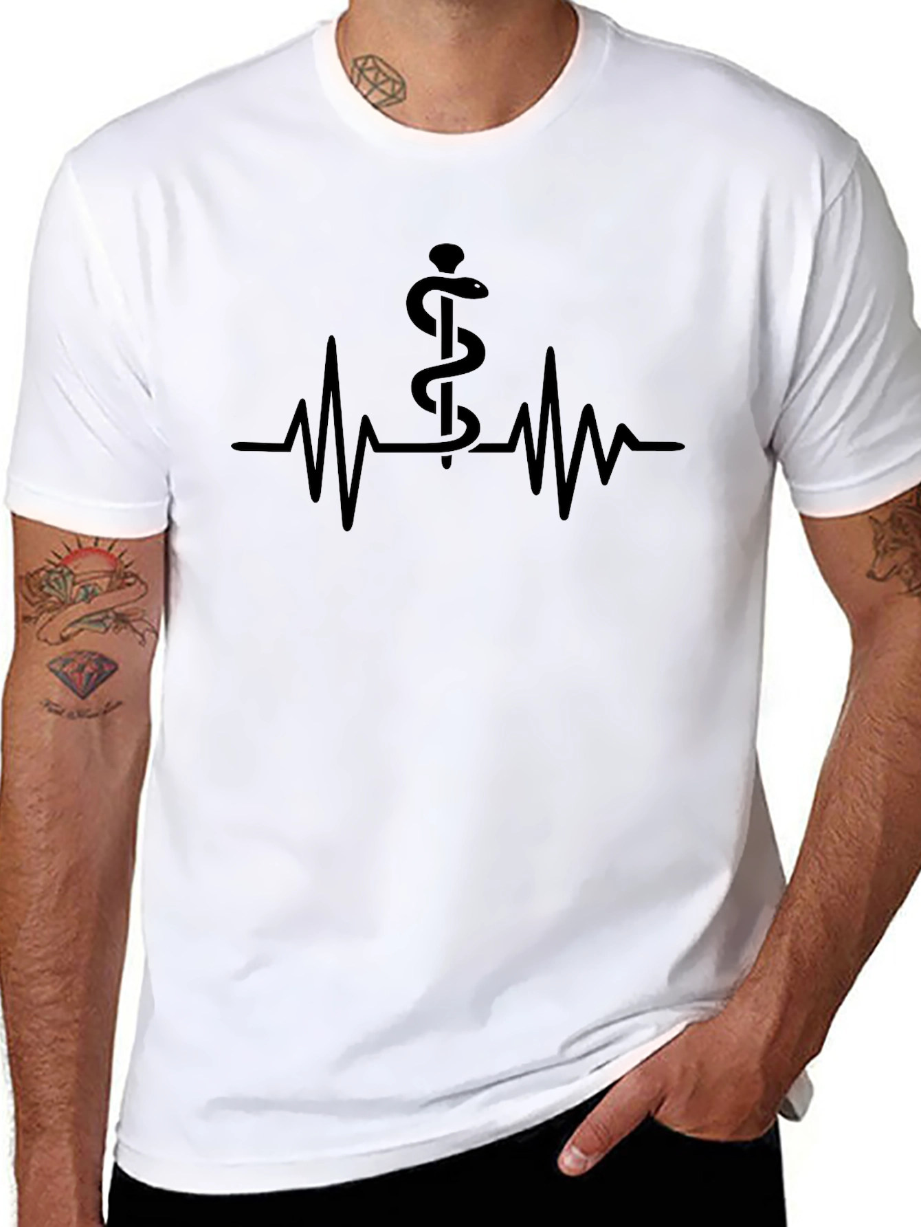 Medical Caduceus Heartbeat T-Shirt - Black